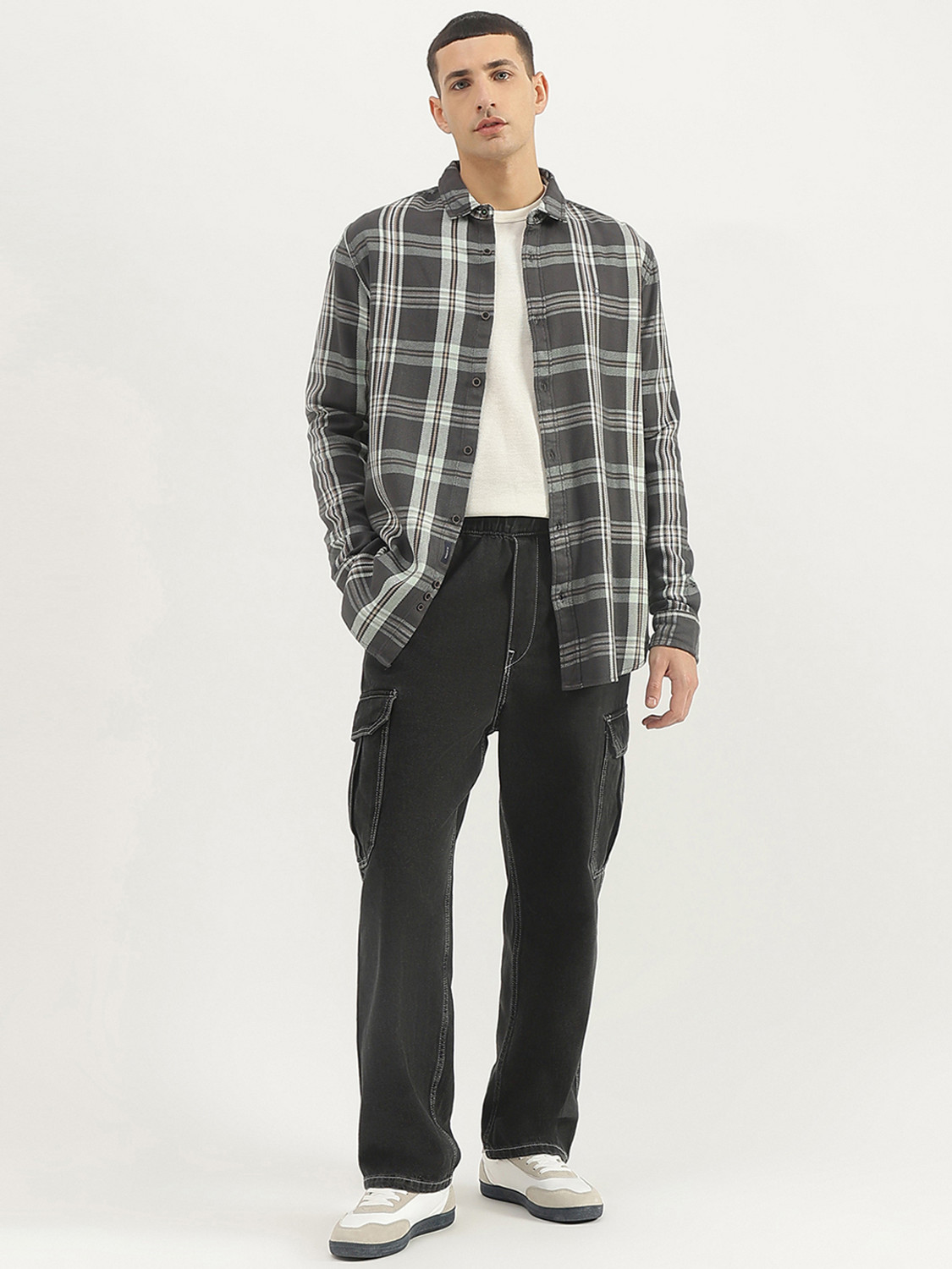 Image of United Colors of Benetton Men Checkered Casual Grey Shirt