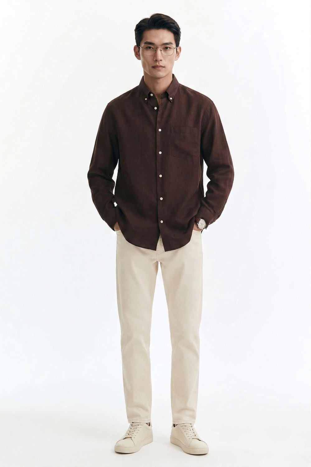 Image of MISCHIEF Monkey Men Striped Casual Brown Shirt