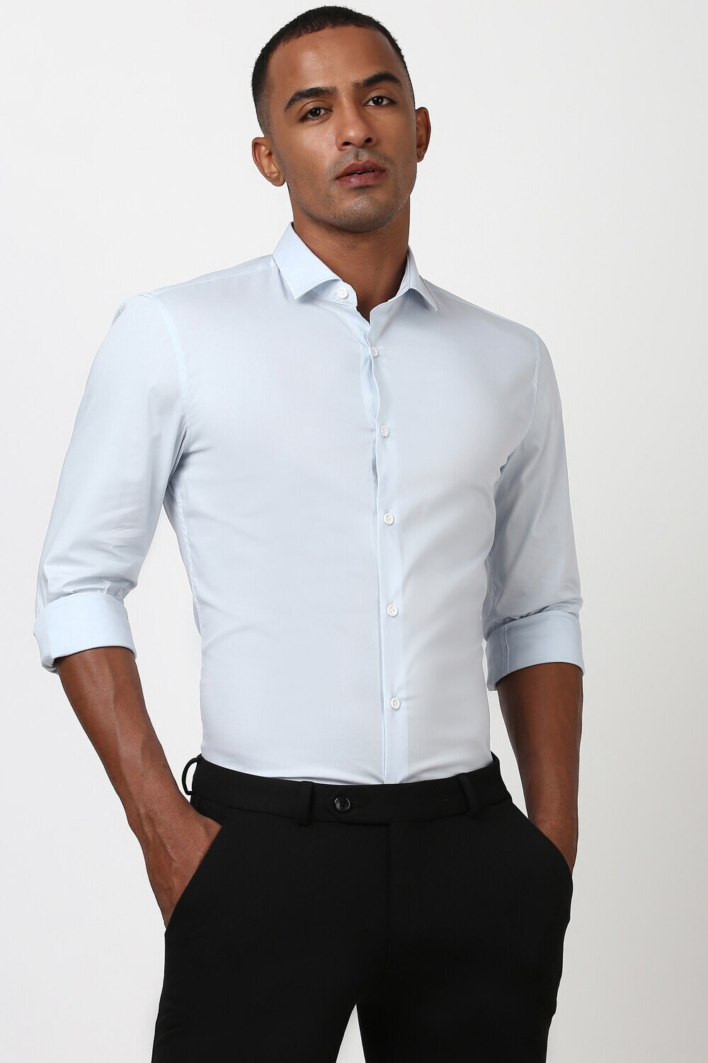 Image of PETER ENGLAND Men Solid Formal Blue Shirt