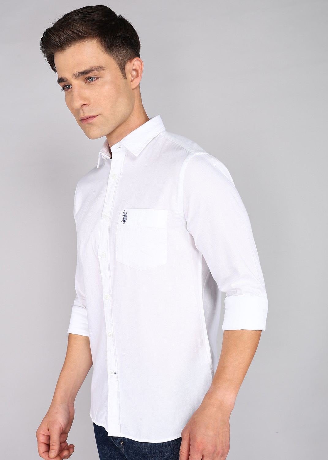 Image of U.S. POLO ASSN. Men Solid Casual White Shirt
