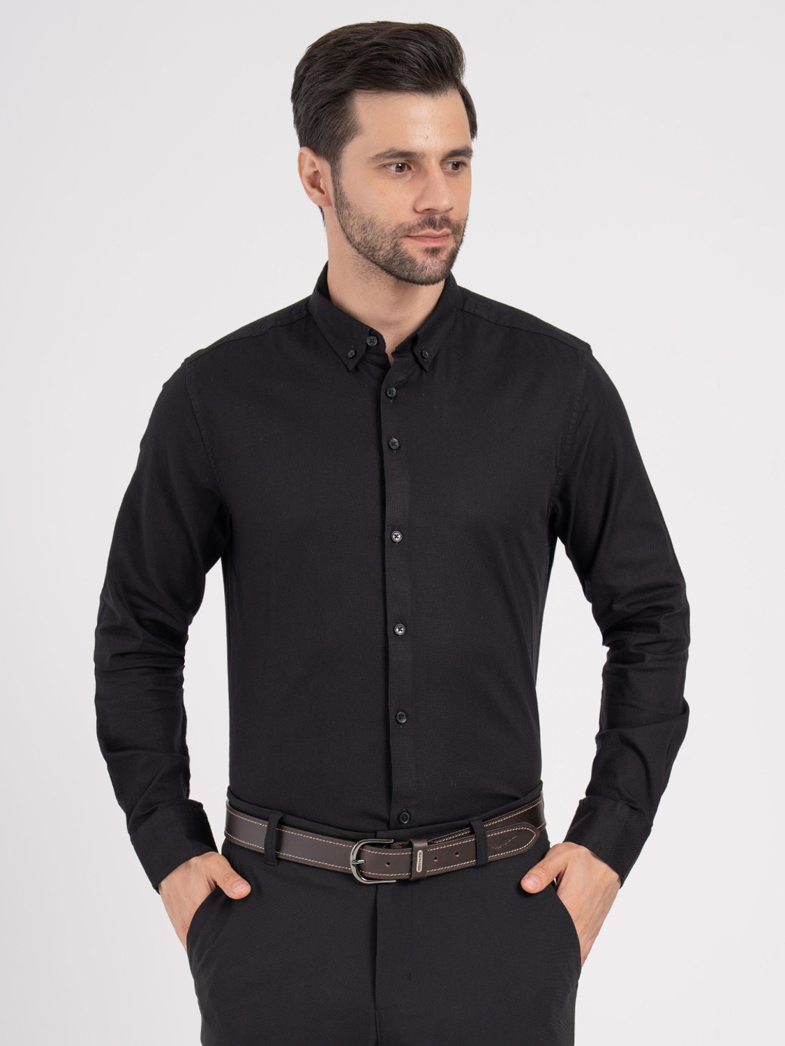 Image of RED TAPE Men Solid Formal Black Shirt
