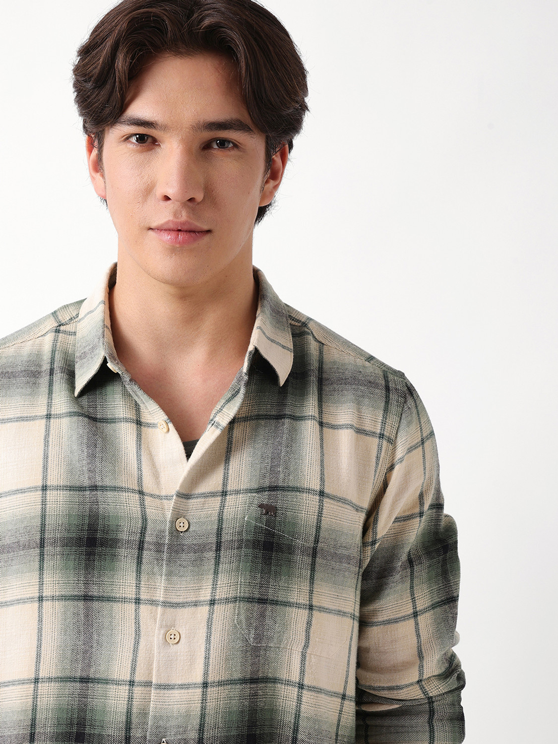 Image of THE BEAR HOUSE Men Checkered Casual Green Shirt
