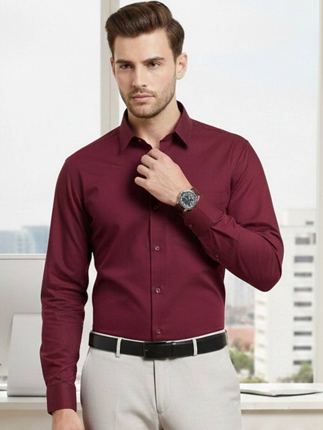 Hancock Men Maroon Formal Shirt - Image 1