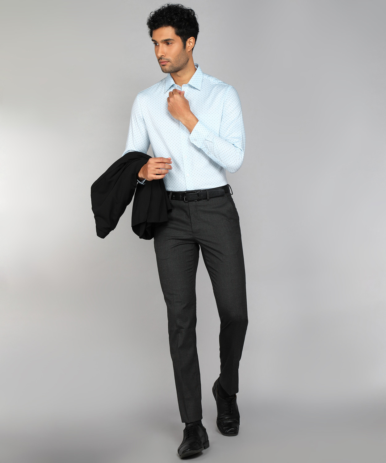 Image of LOUIS PHILIPPE Men Printed Formal Light Blue Shirt