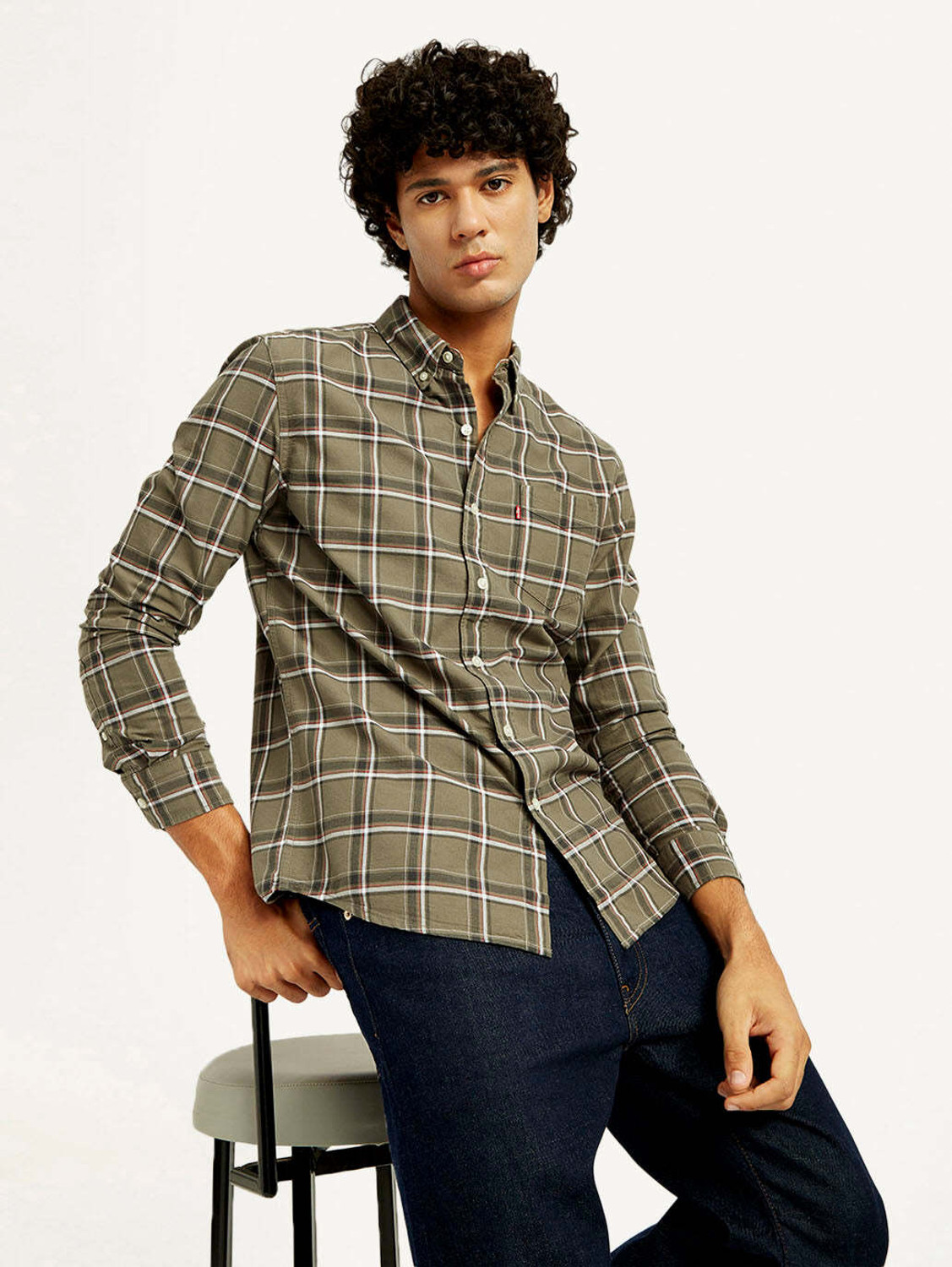 Image of LEVI'S Men Checkered Casual Green Shirt