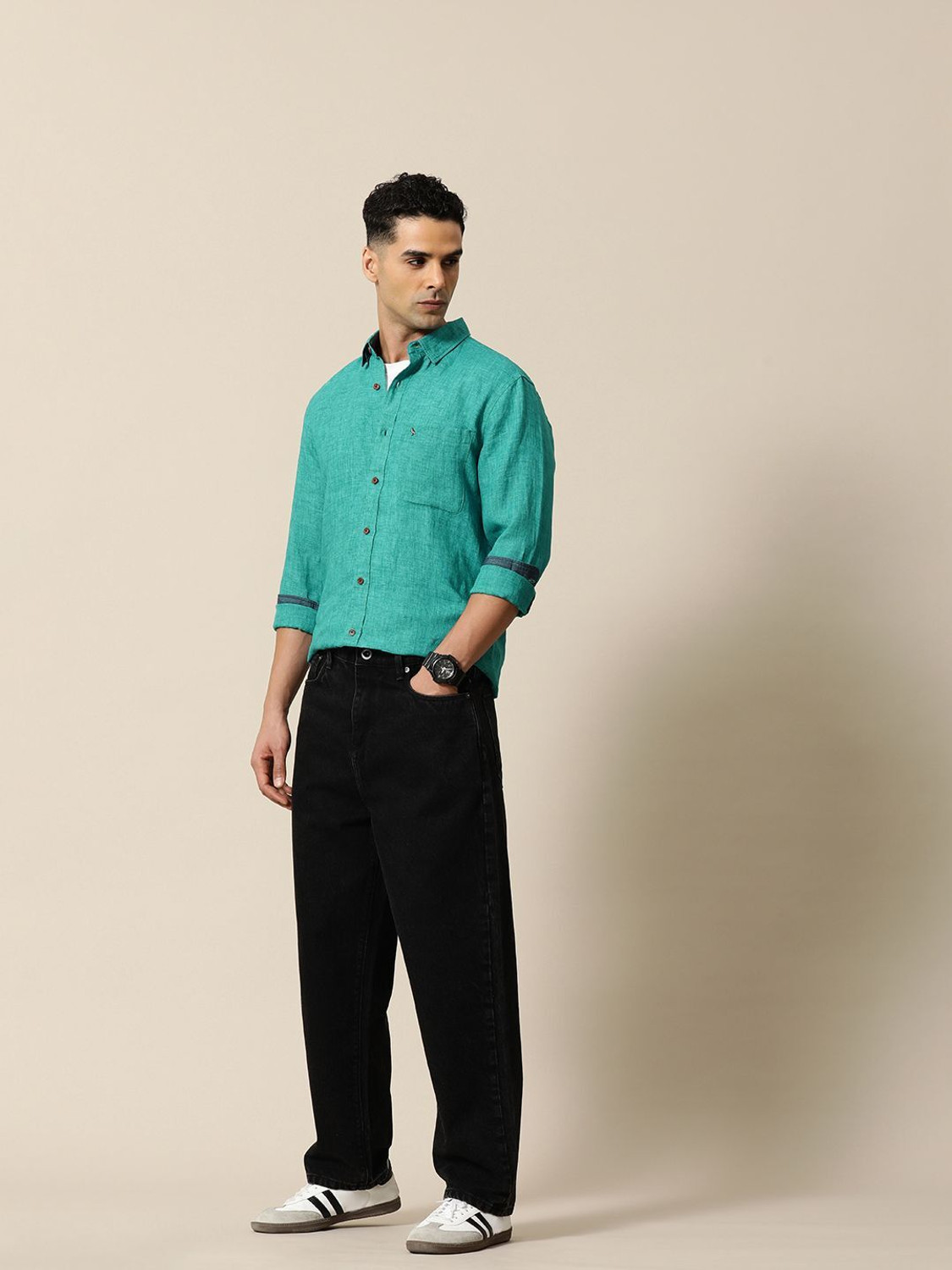 Image of Mr Bowerbird Men Solid Casual Blue Shirt