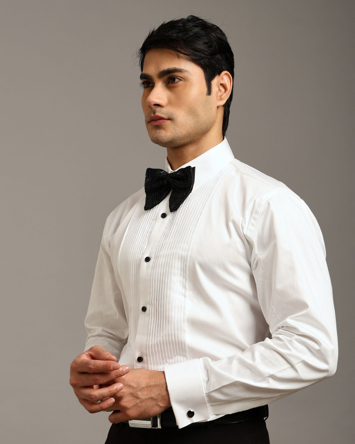 Image of Crease India Men Self Design Formal White Shirt