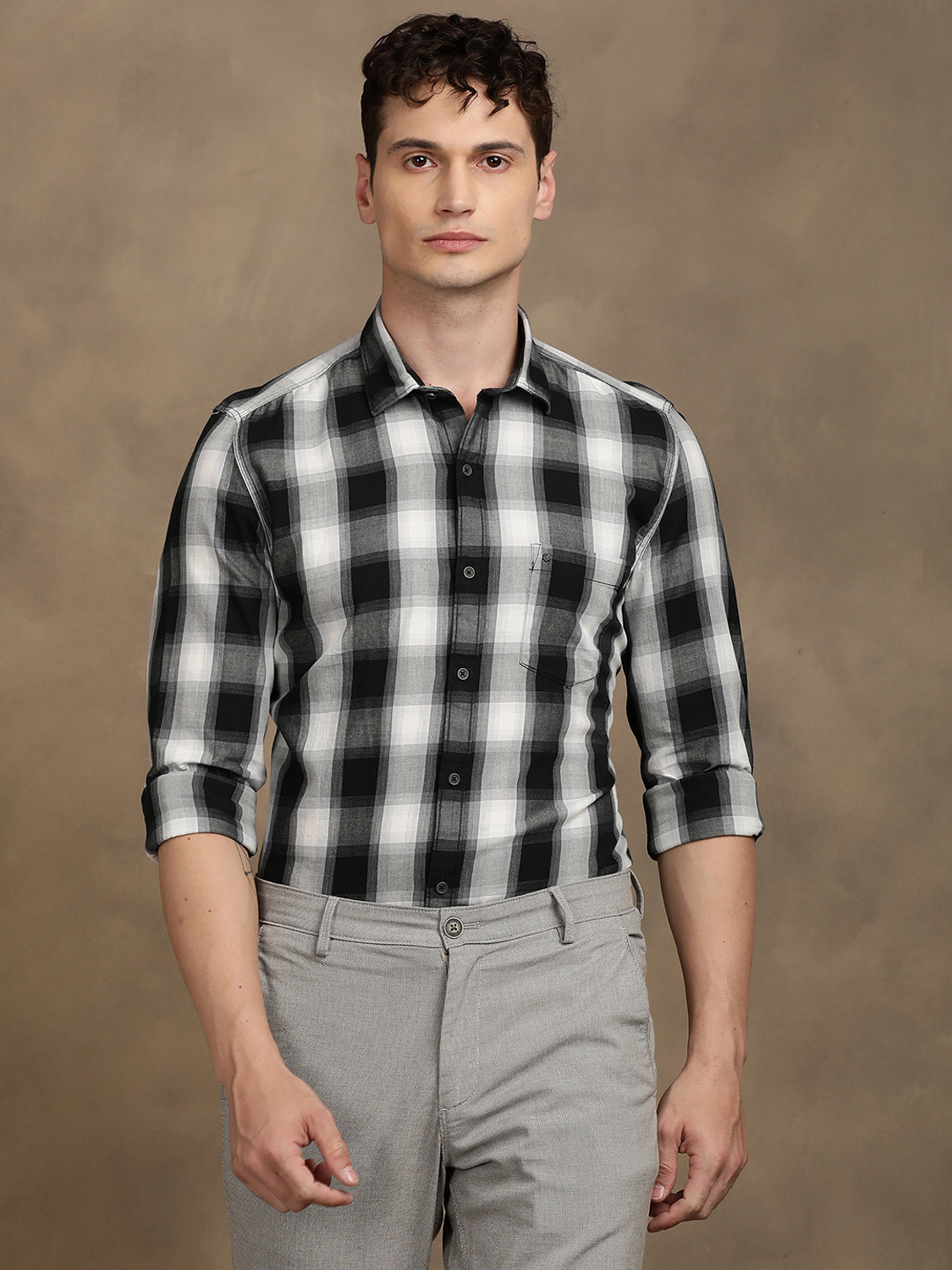 Image of TURTLE Men Checkered Casual Grey Shirt
