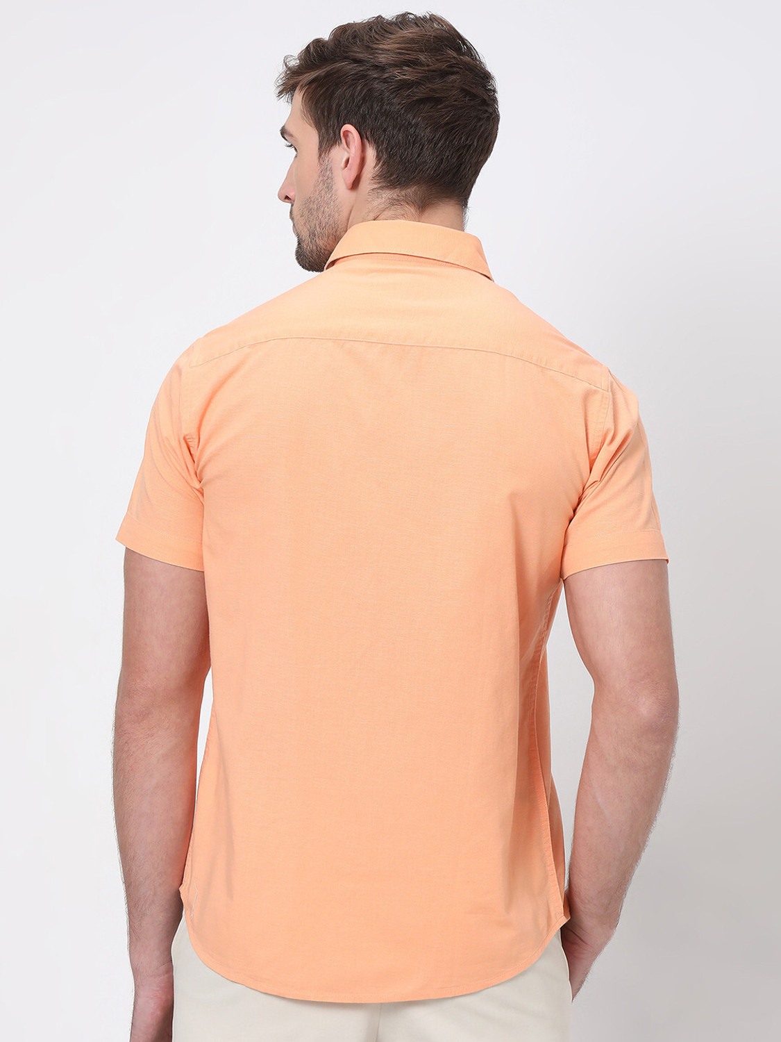 Image of MUFTI Men Solid Casual Orange Shirt