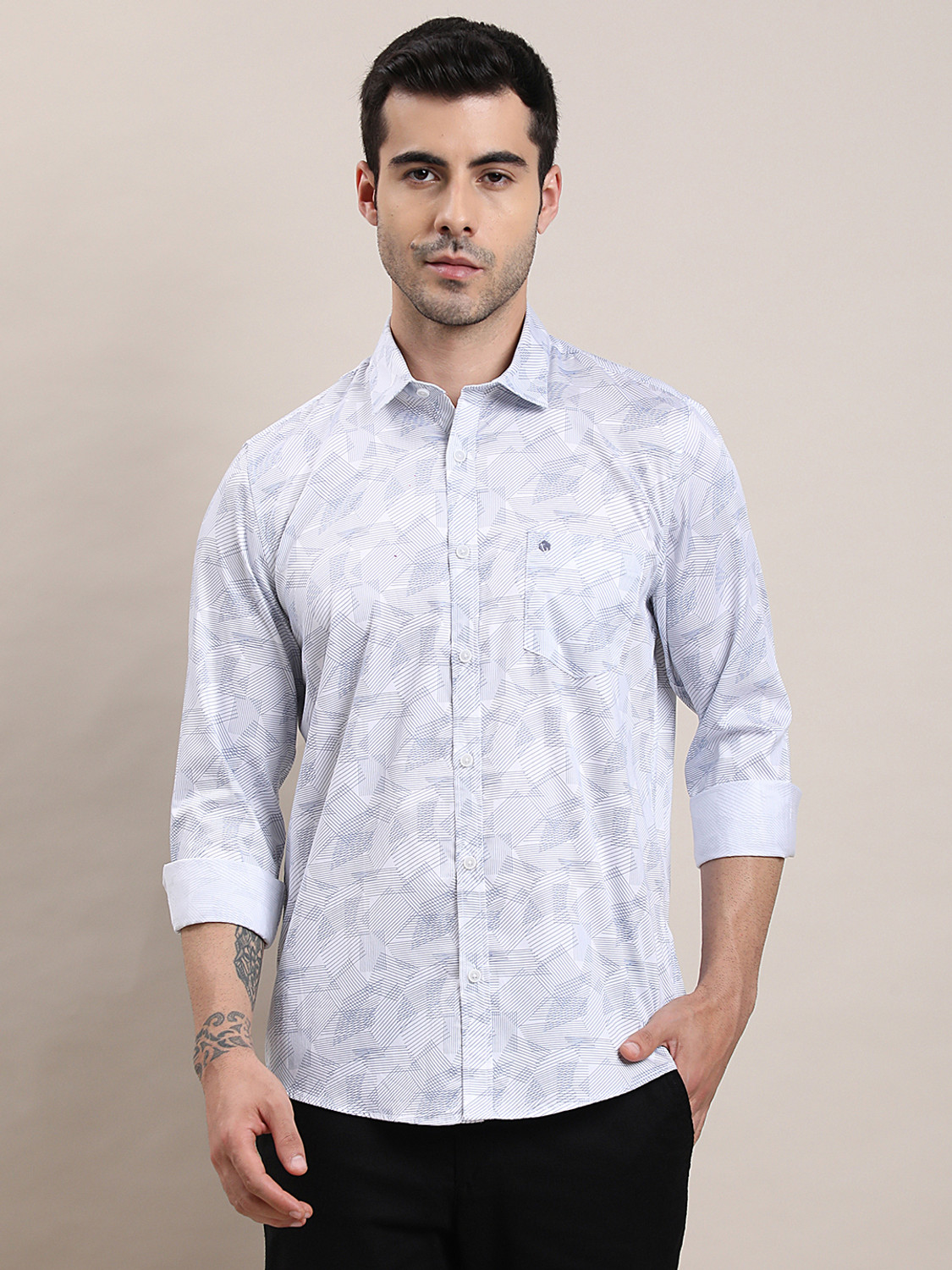 Image of TURTLE Men Printed Casual Light Blue Shirt