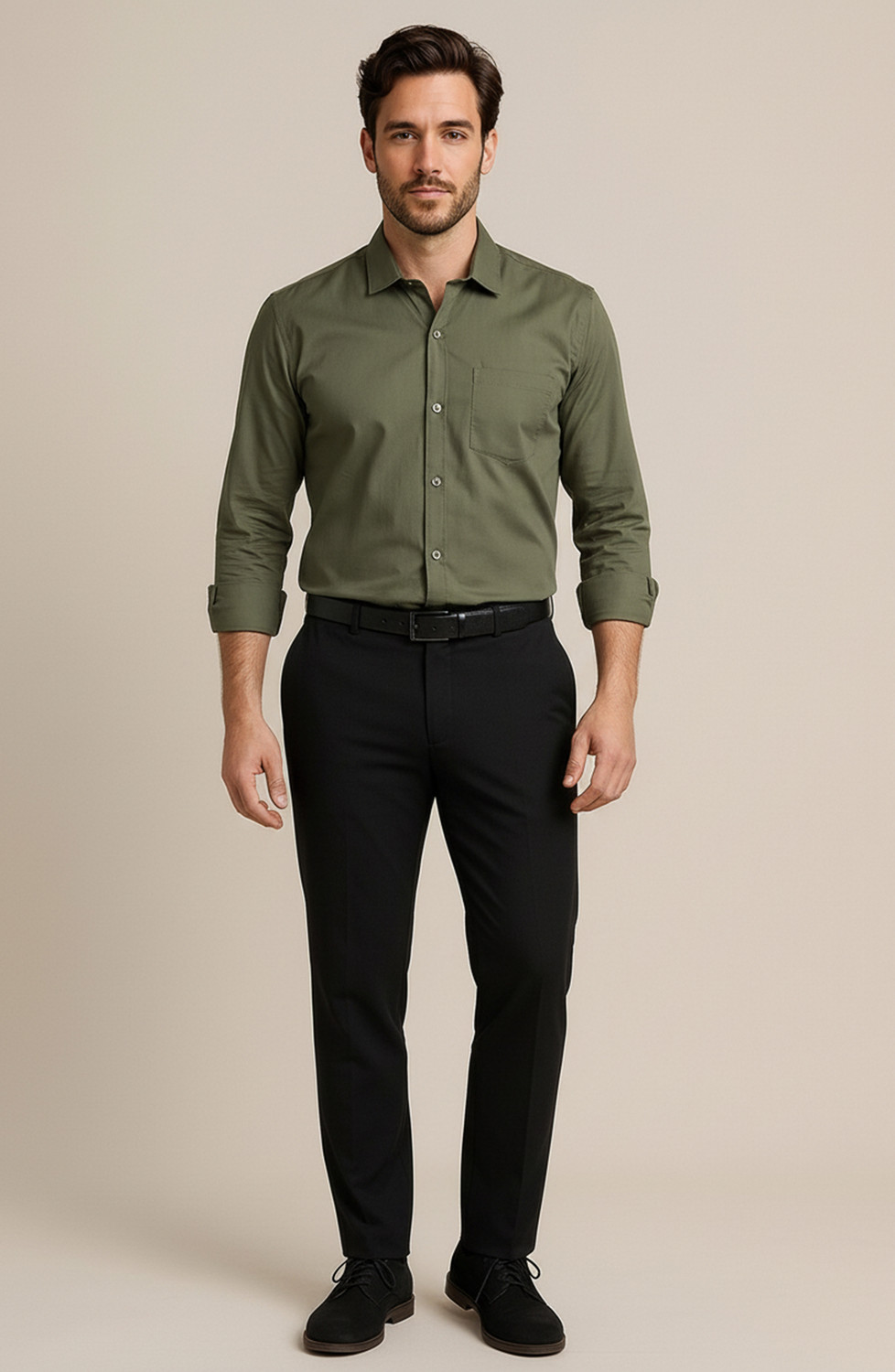 Image of METRONAUT Men Solid Casual Dark Green Shirt