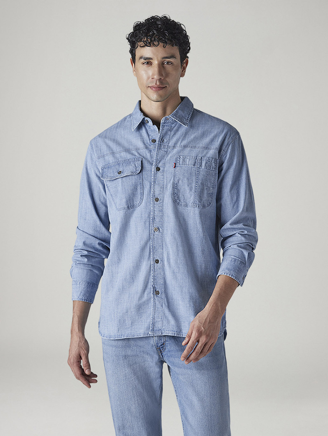 Image of LEVI'S Men Solid Casual Light Blue Shirt