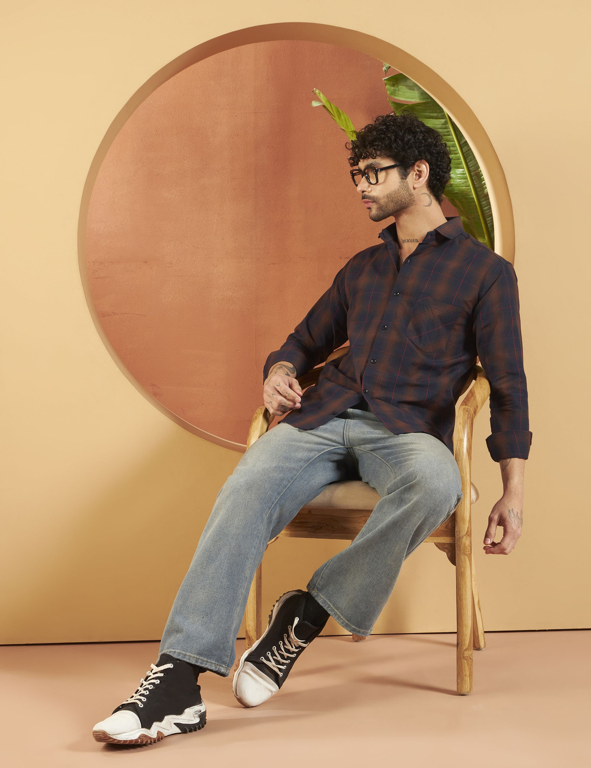 Image of WOXEN Men Checkered Casual Brown, Blue Shirt