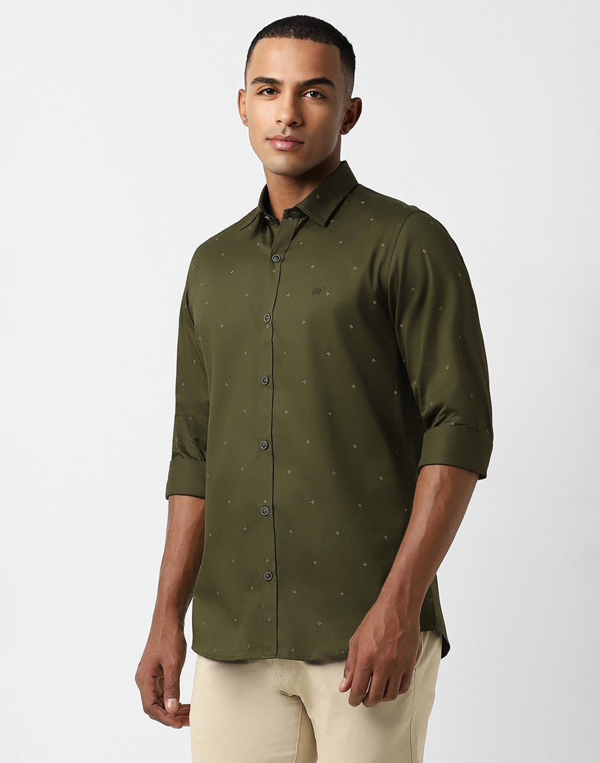 Image of PETER ENGLAND Men Printed Casual Green Shirt