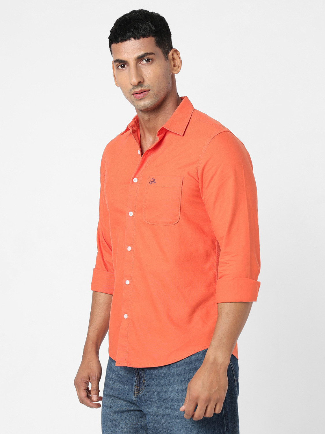 Image of Spykar Men Solid Casual Orange Shirt