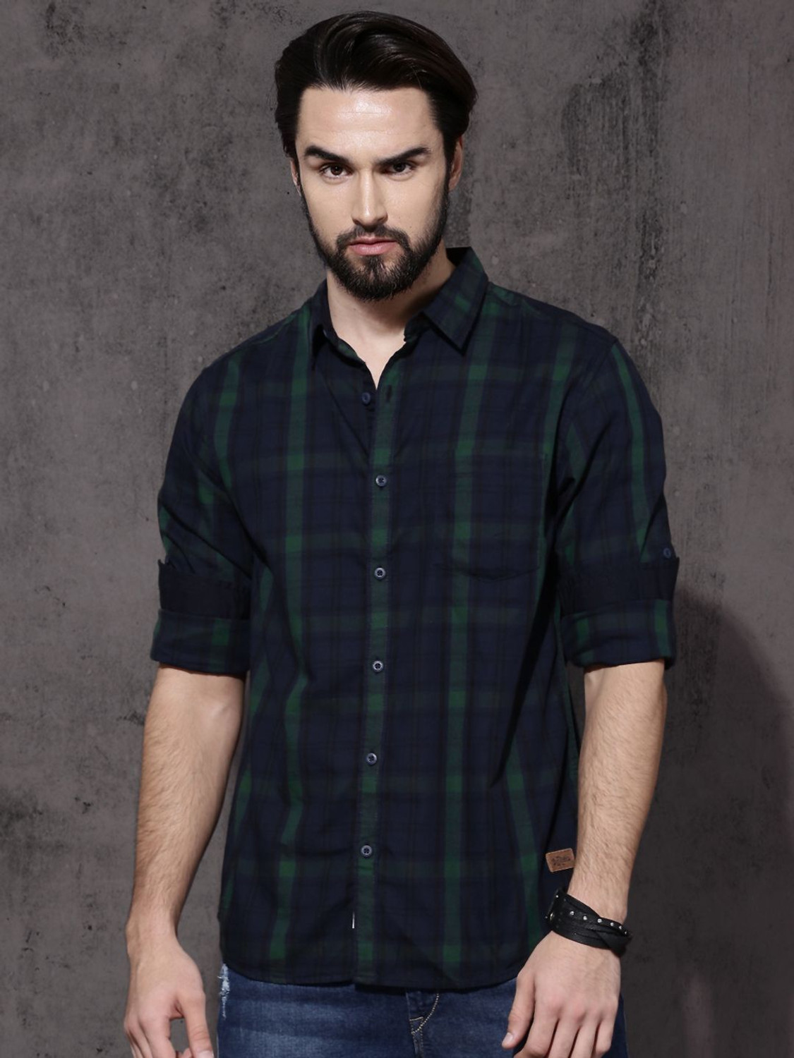 Image of Roadster Men Checkered Casual Blue Shirt