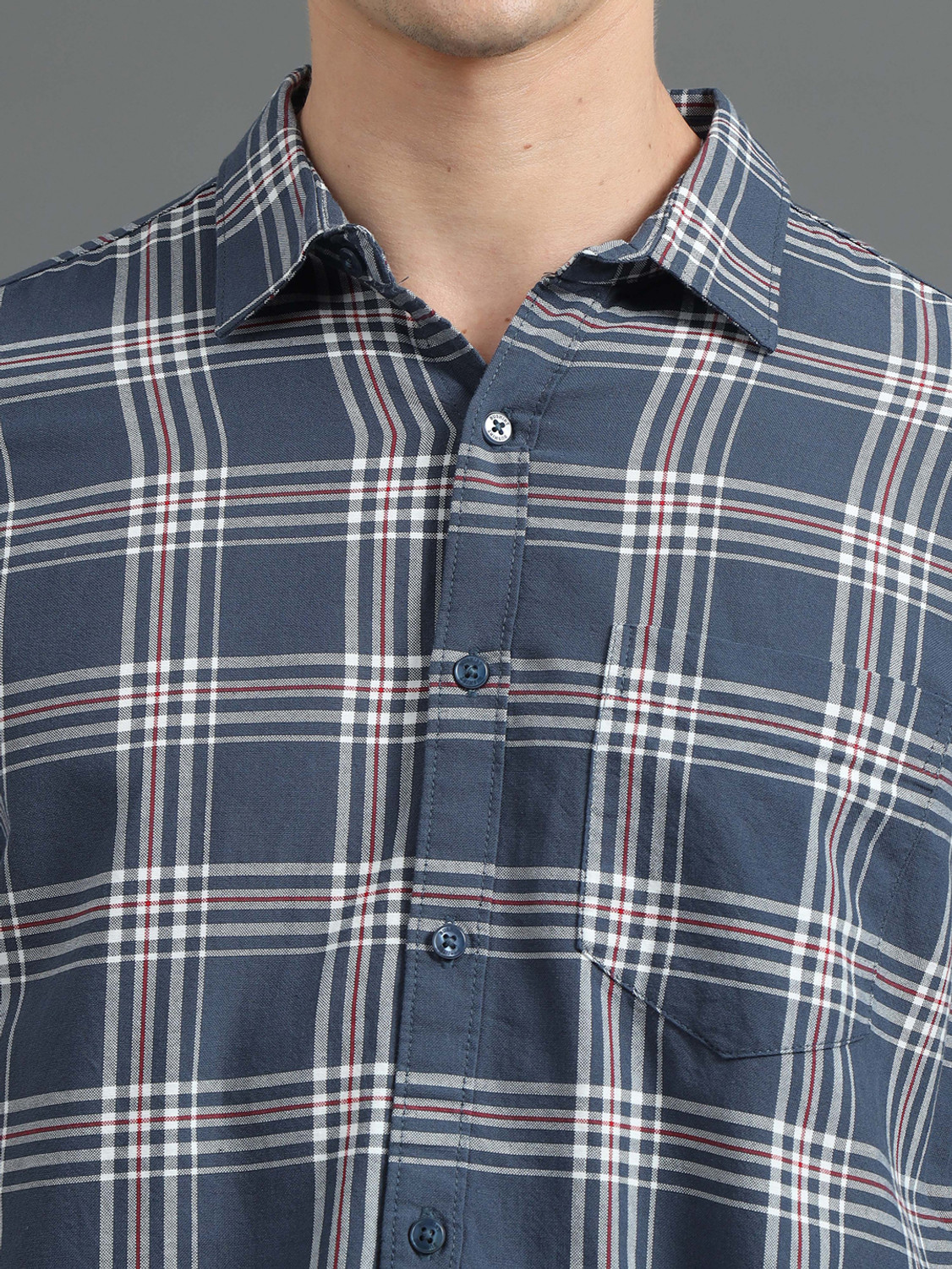 Image of Bushirt Men Checkered Casual Grey Shirt