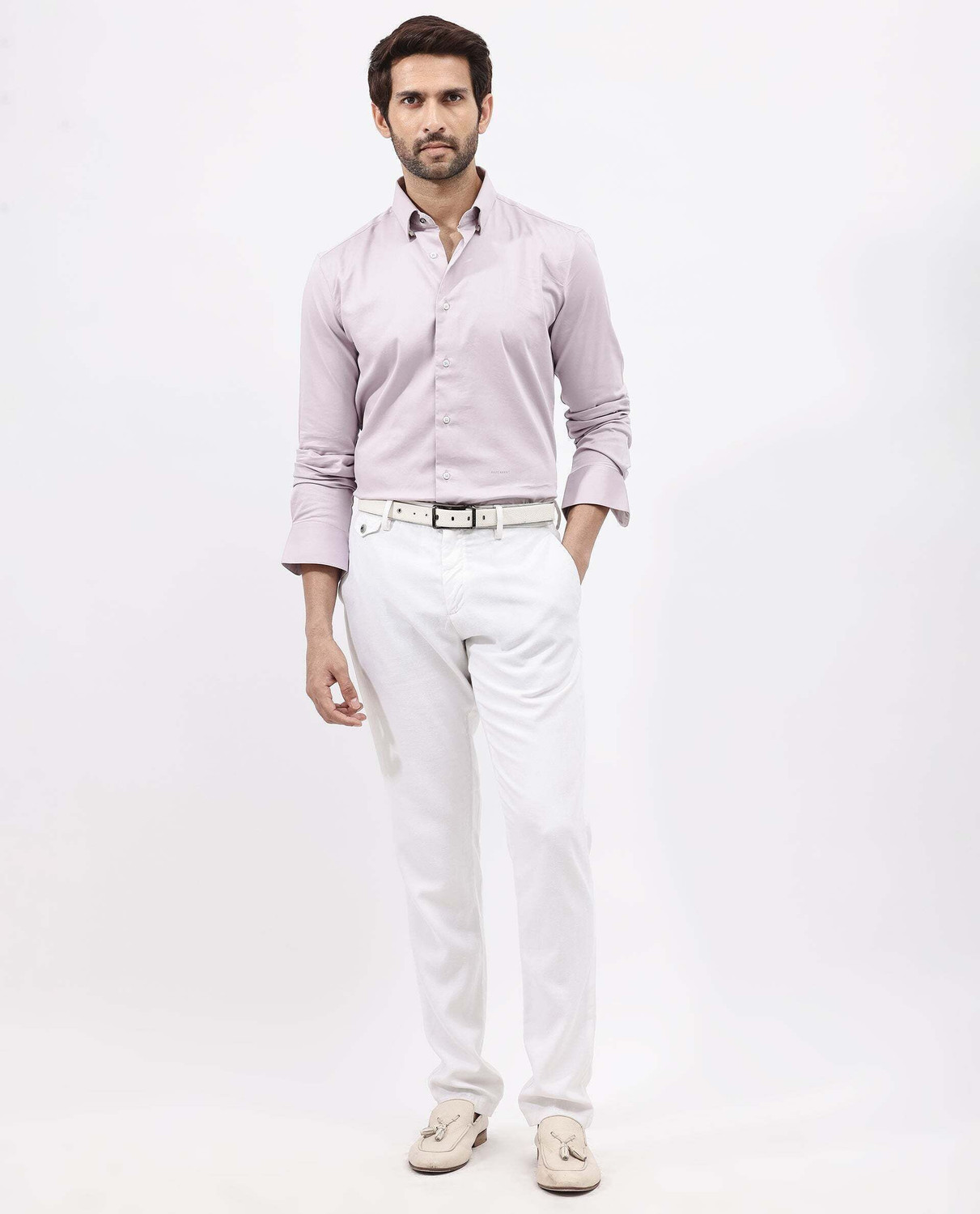 Image of RARE RABBIT Men Solid Casual Purple Shirt