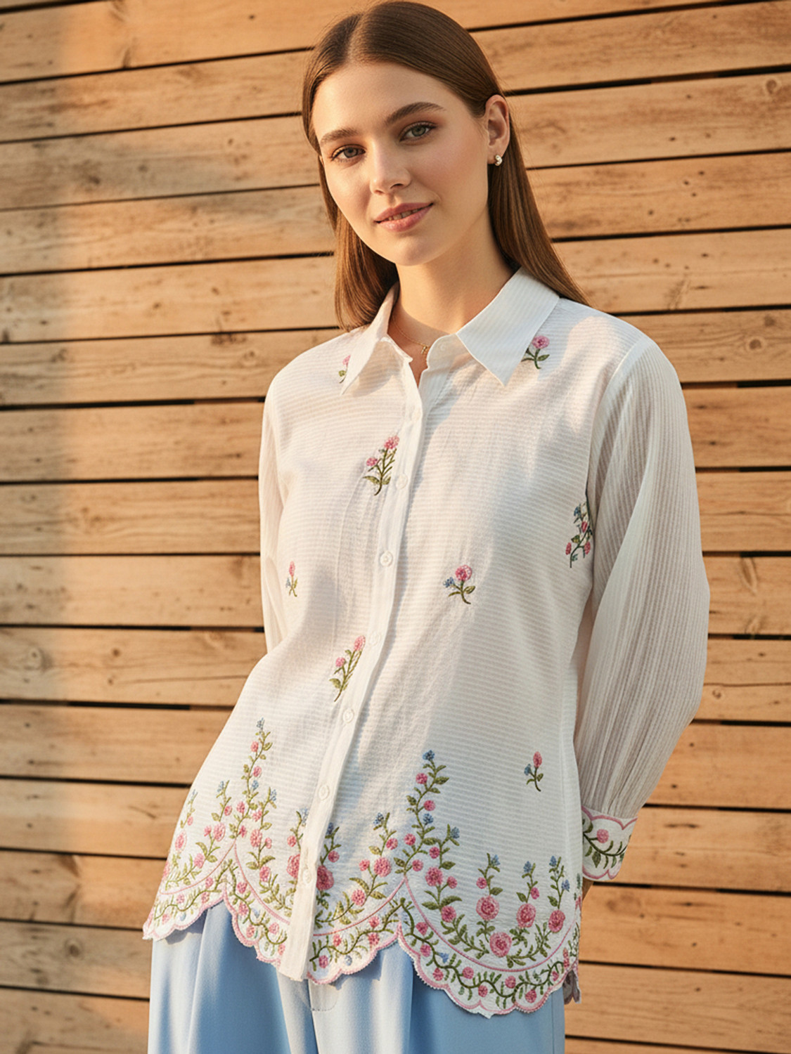 Image of ZUMMER Women Self Design Casual White Shirt