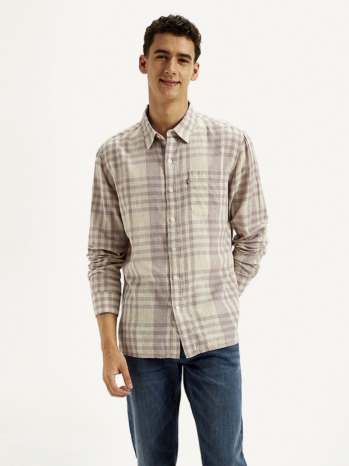 Image of LEVI'S Men Checkered Casual Beige Shirt