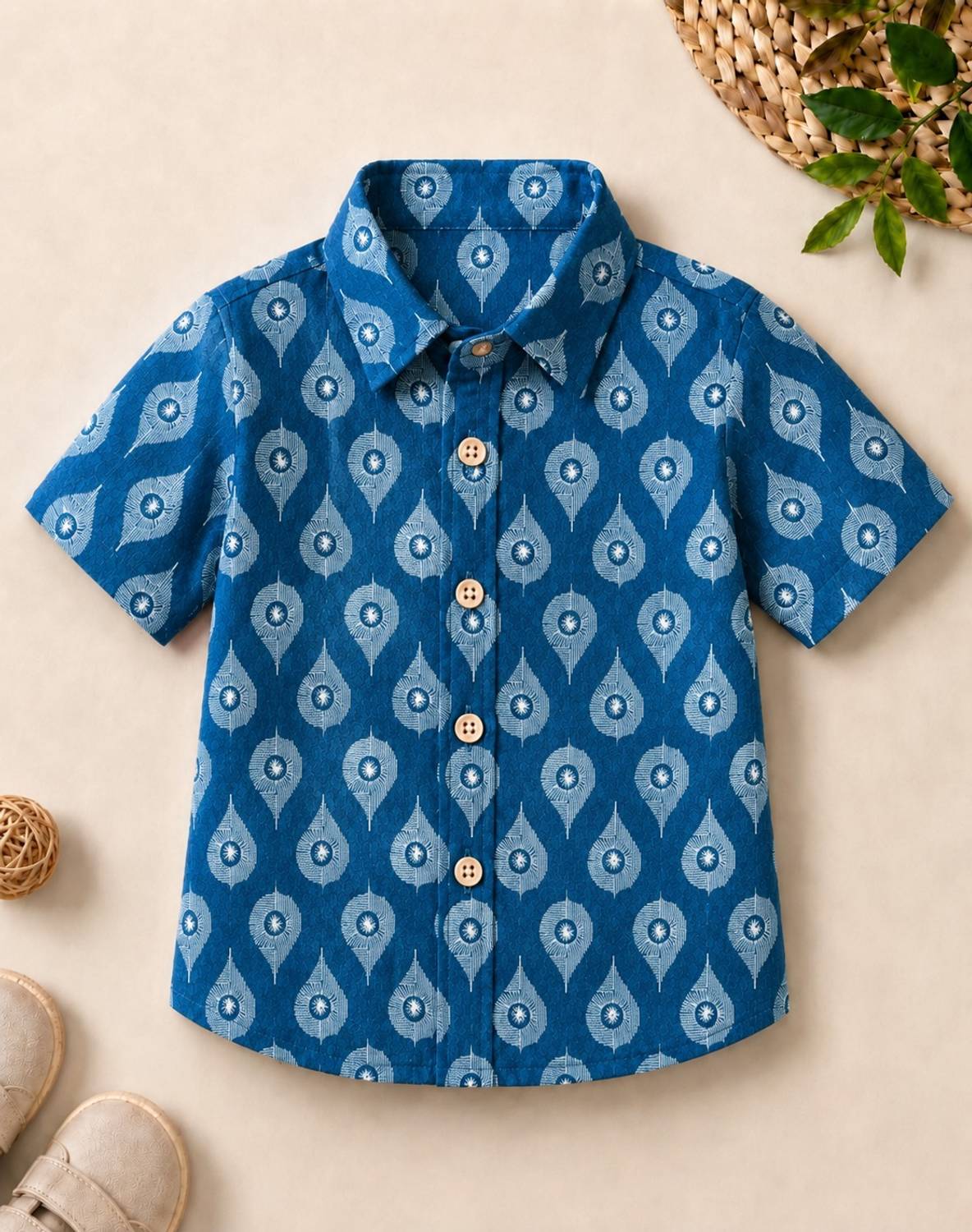AHAANCREATION Baby Boys Printed Casual Blue Shirt