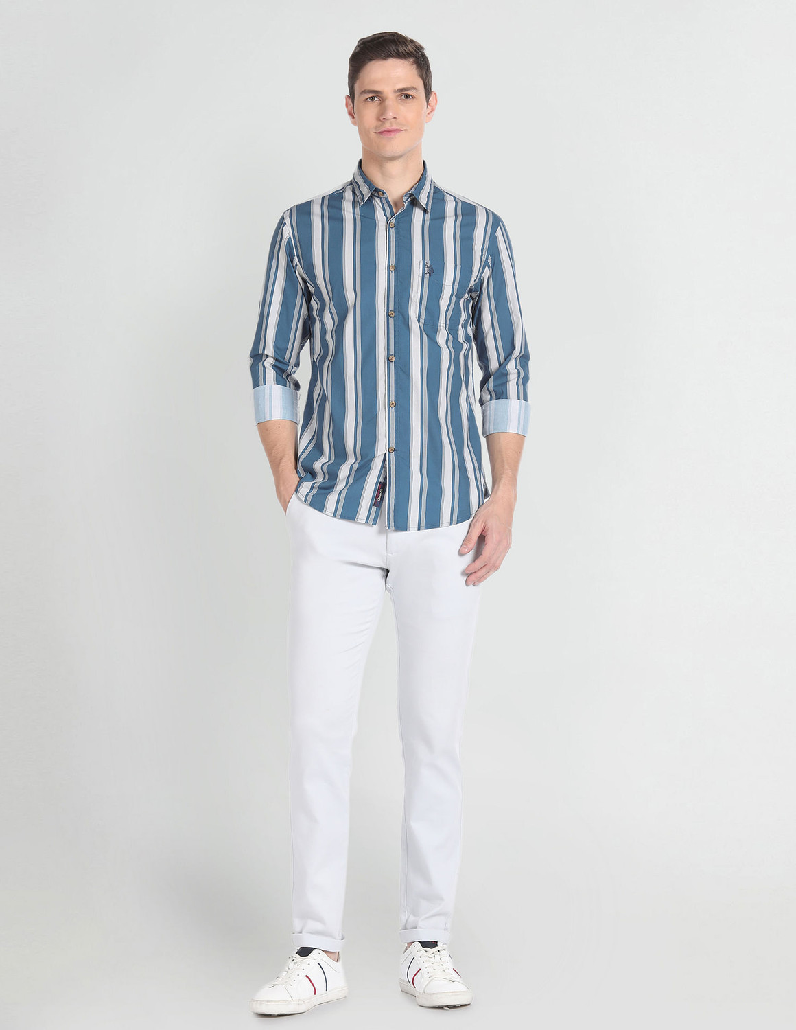 Image of U.S. Polo Assn. Denim Co. Men Striped Casual Blue Shirt