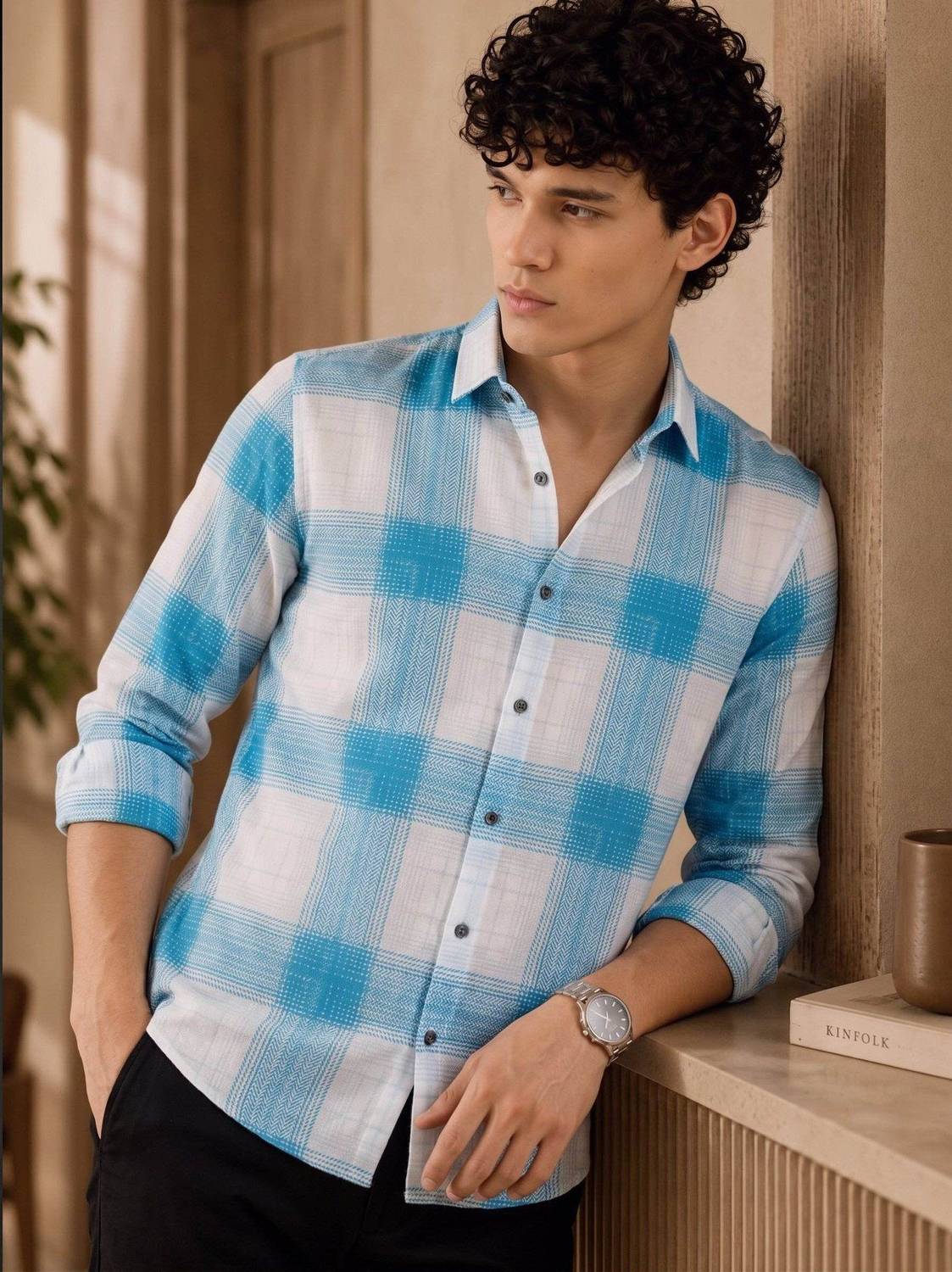 RAHUL Men Checkered Casual White, Blue Shirt - Image 5