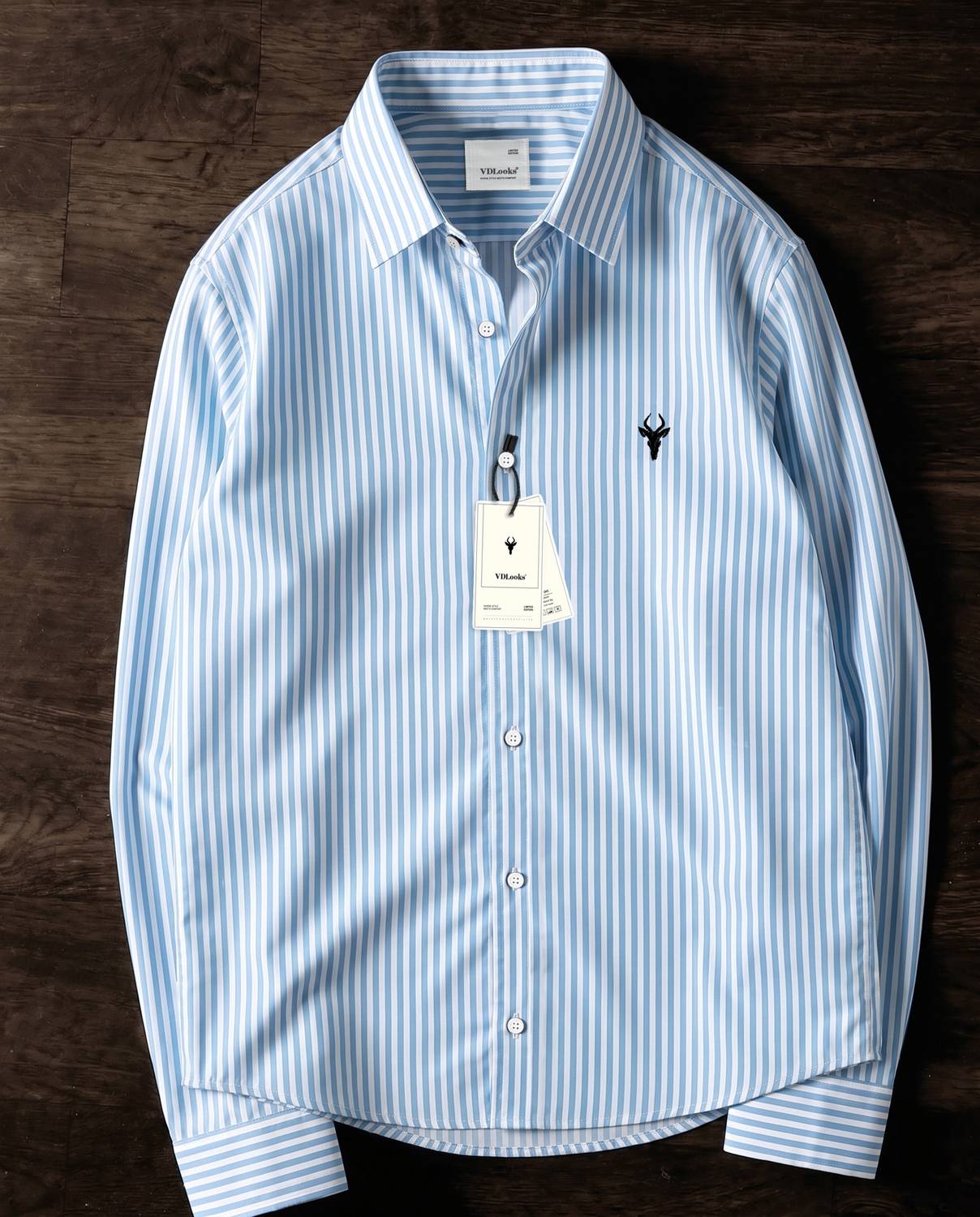 vdlooks Men Striped Casual Blue Shirt - Image 1