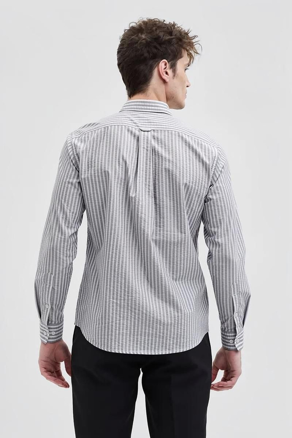 Image of RODEIZ Men Striped Casual Grey, White Shirt