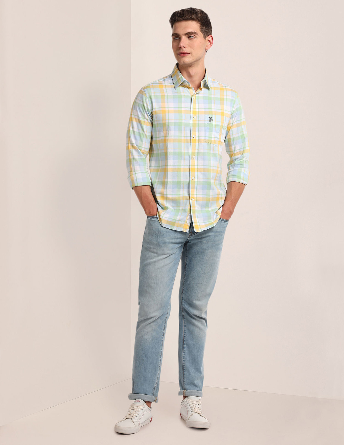 Image of U.S. POLO ASSN. Men Checkered Casual Multicolor Shirt
