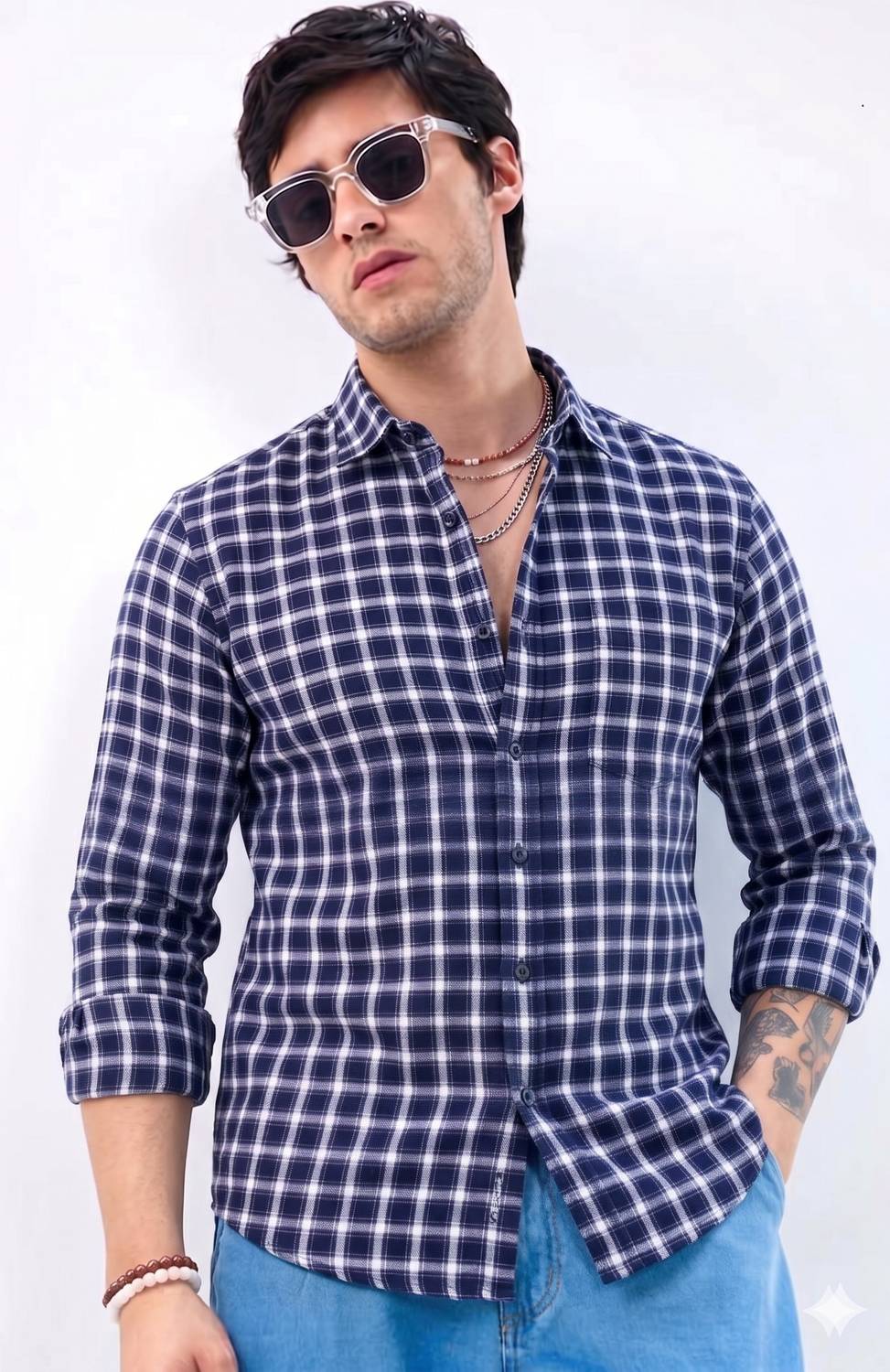 Youth First Men Checkered Casual Blue Shirt - Image 3