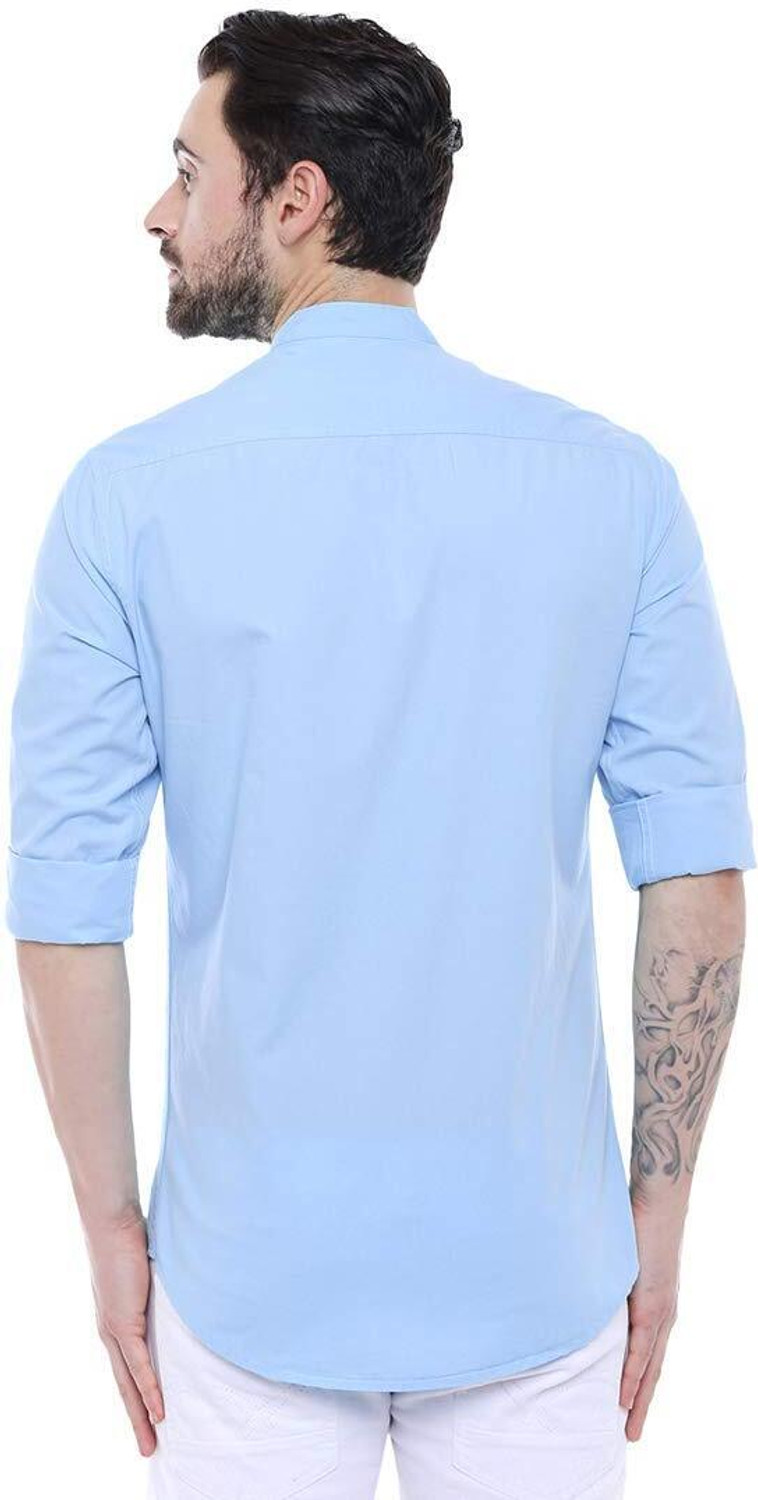 Image of METRONAUT Men Solid Casual Light Blue Shirt