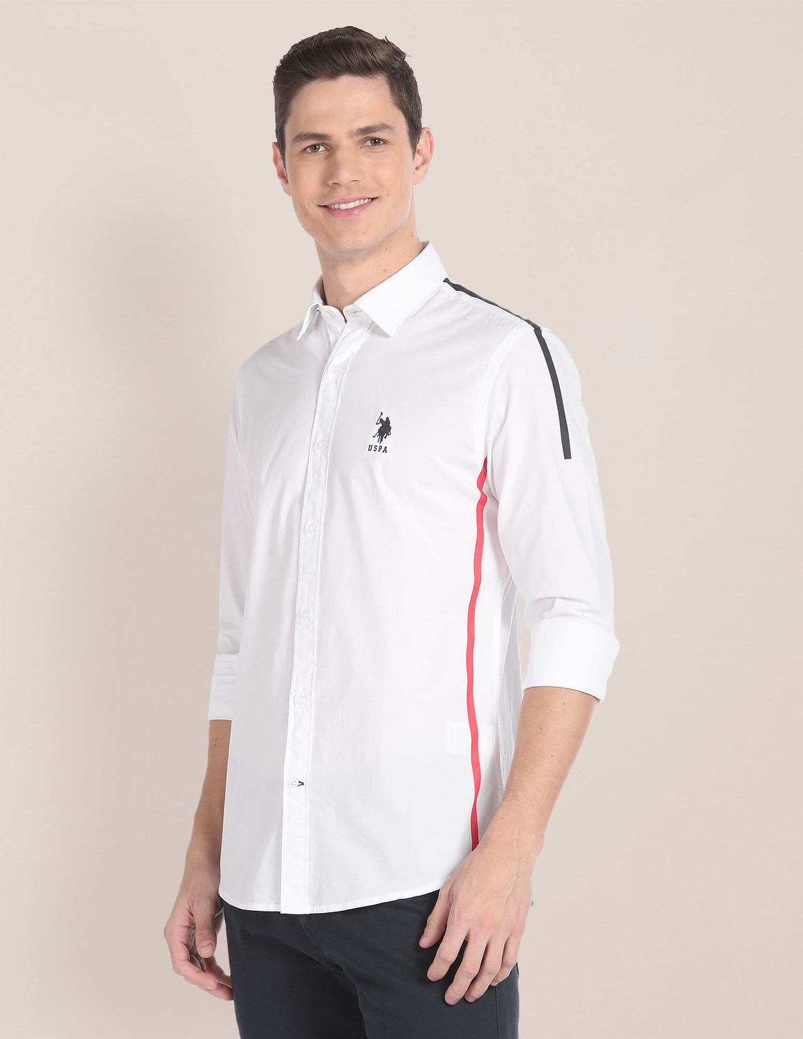 Image of U.S. POLO ASSN. Men Solid Casual White Shirt