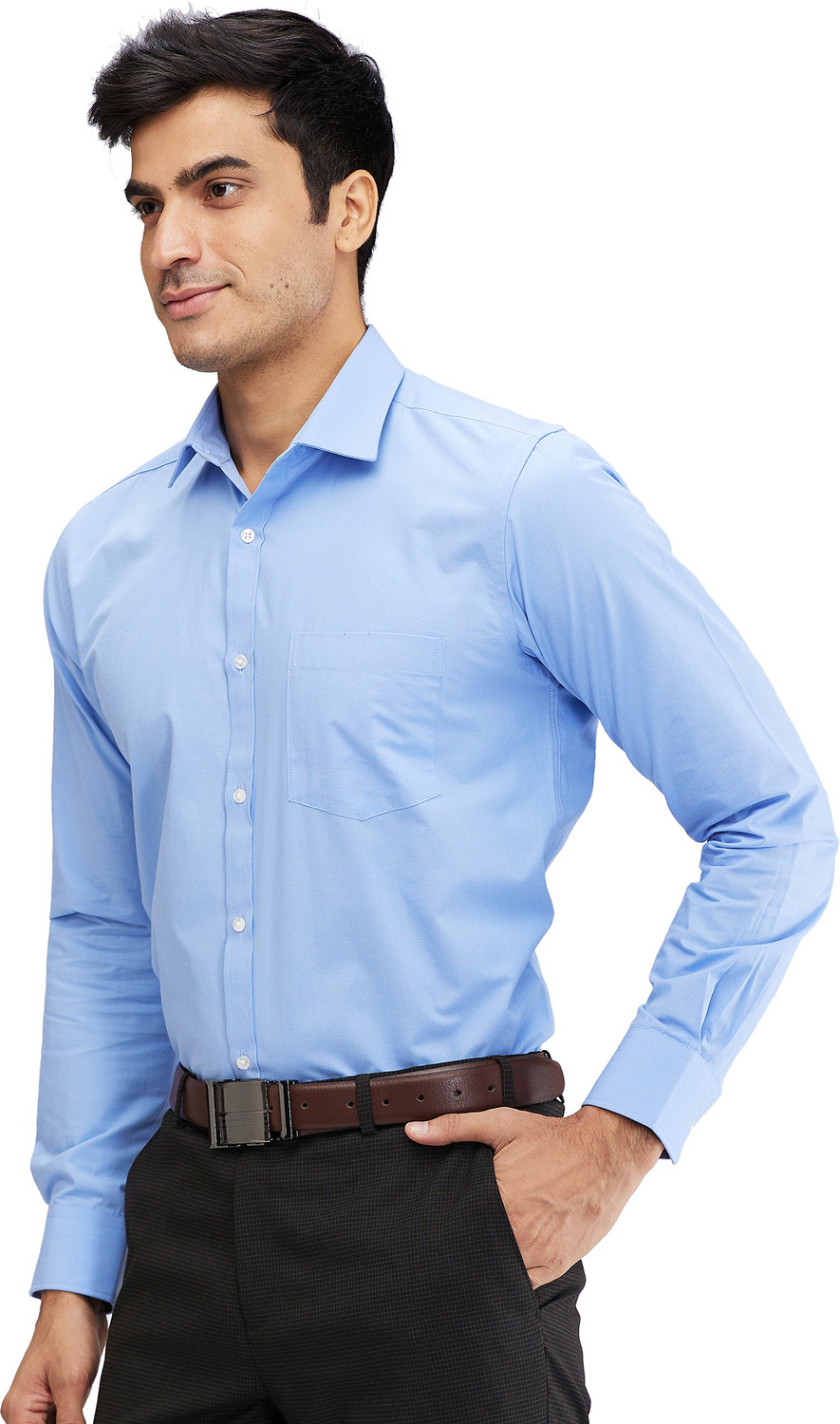 Image of PARK AVENUE Men Self Design Formal Blue Shirt