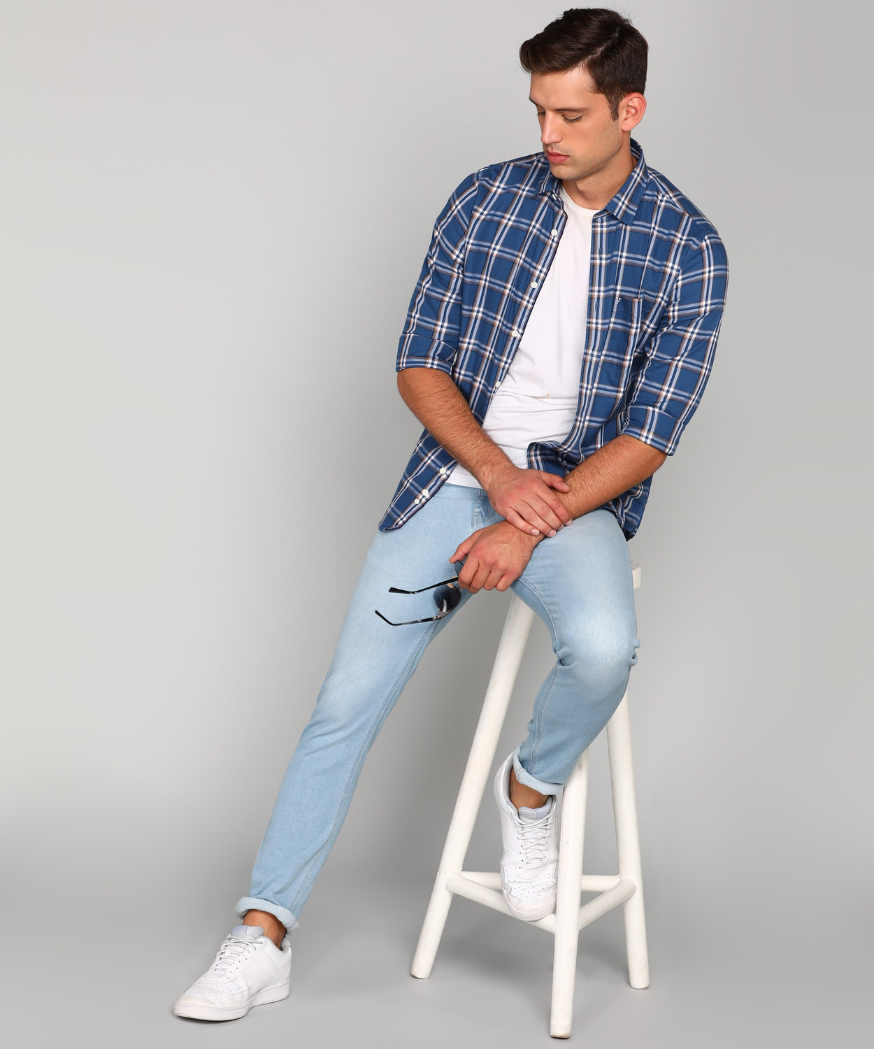 Image of VAN HEUSEN Men Checkered Casual Purple Shirt