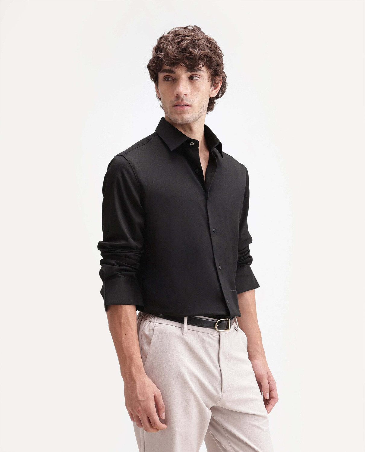Image of RARE RABBIT Men Solid Casual Black Shirt