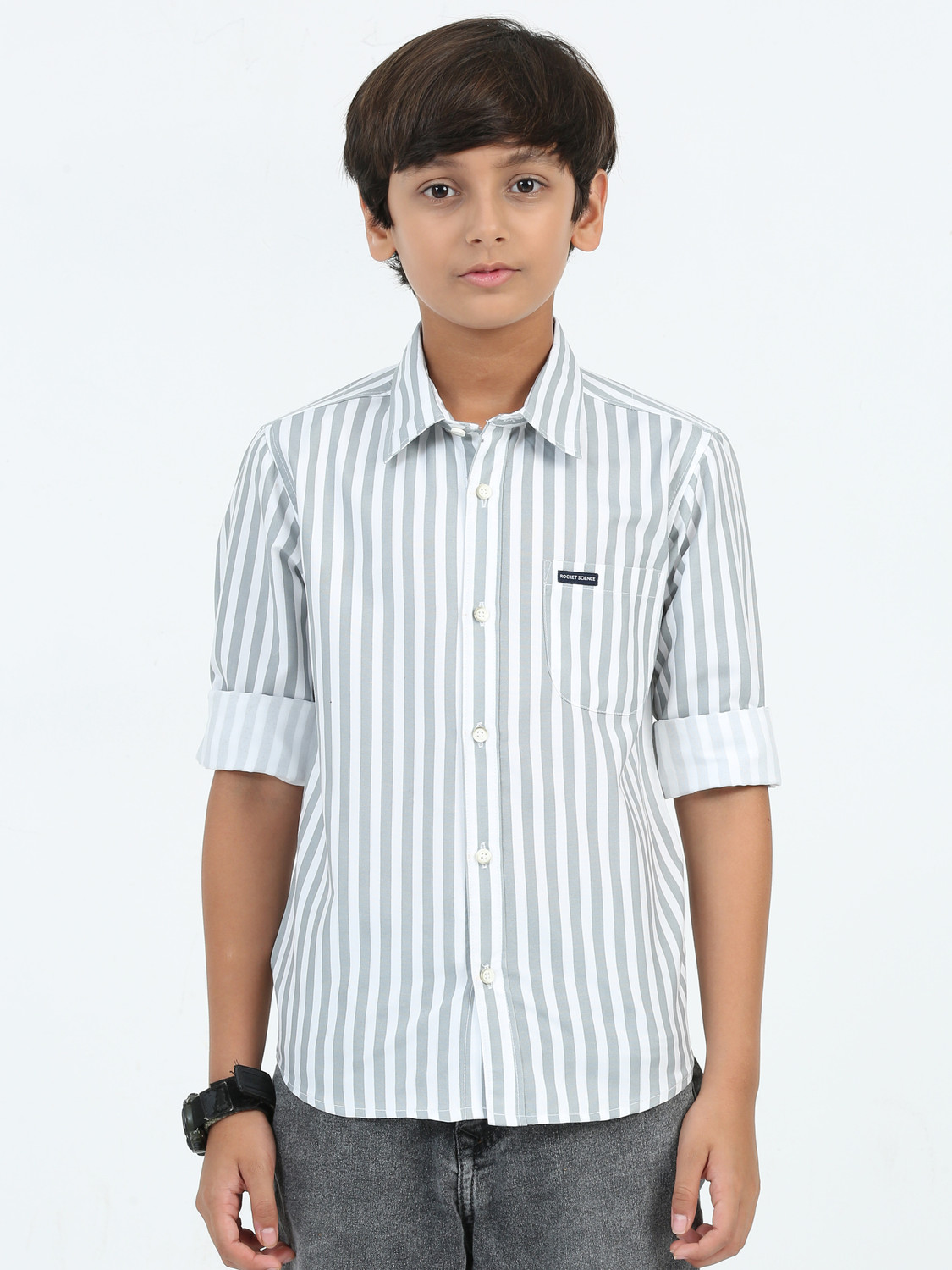 Image of ROCKET SCIENCE Boys Striped Casual Grey Shirt