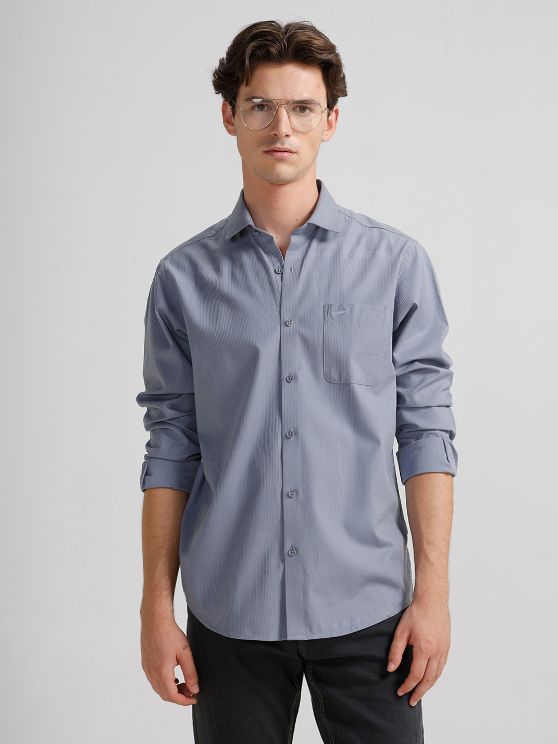 Image of CROCODILE Men Comfort Fit Solid Spread Collar Casual Shirt