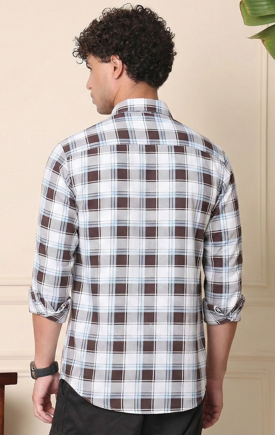 Image of METRONAUT Men Checkered Casual Brown, White Shirt