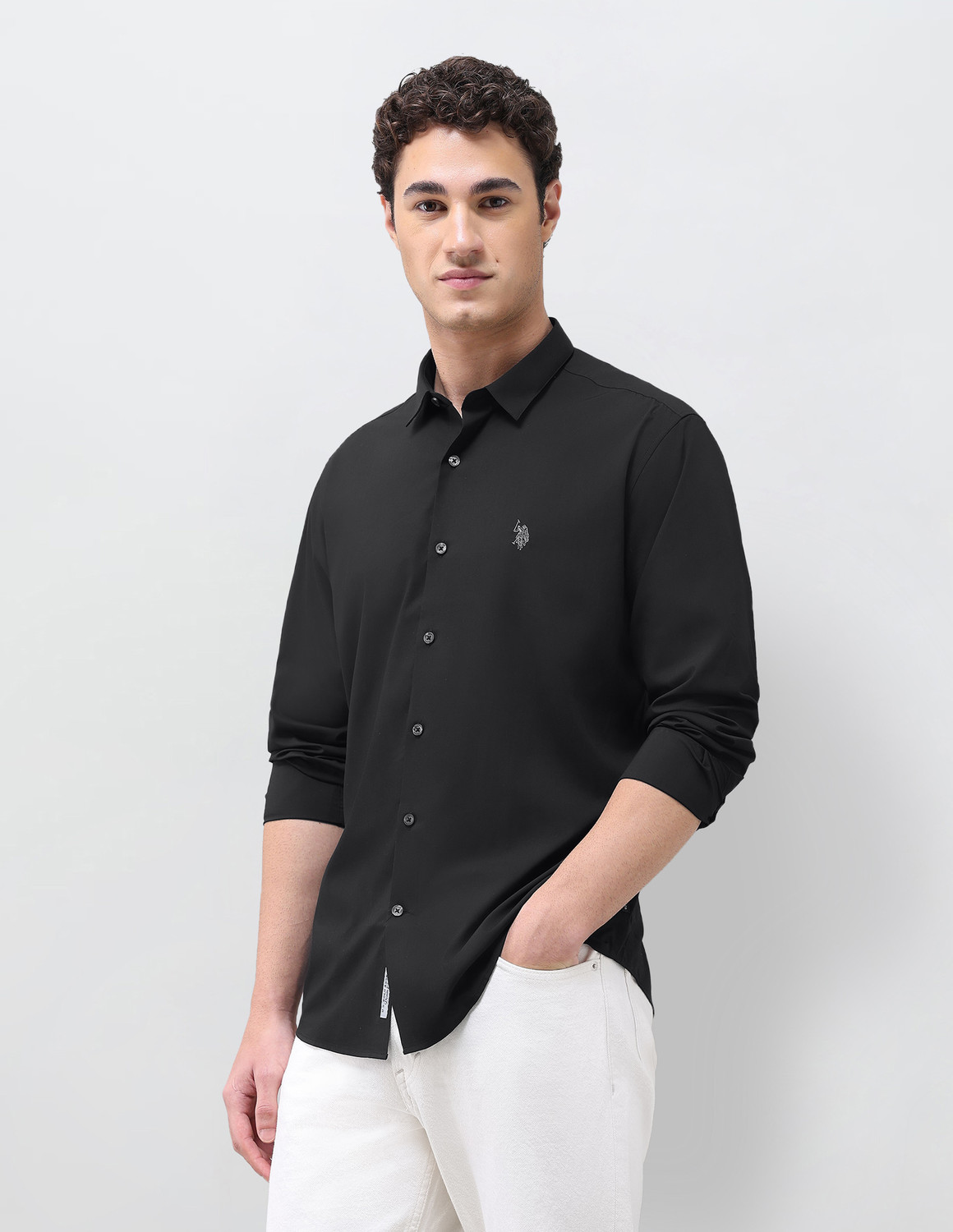 Image of U.S. Polo Assn. Denim Co. Men Regular Fit Solid Spread Collar Casual Shirt