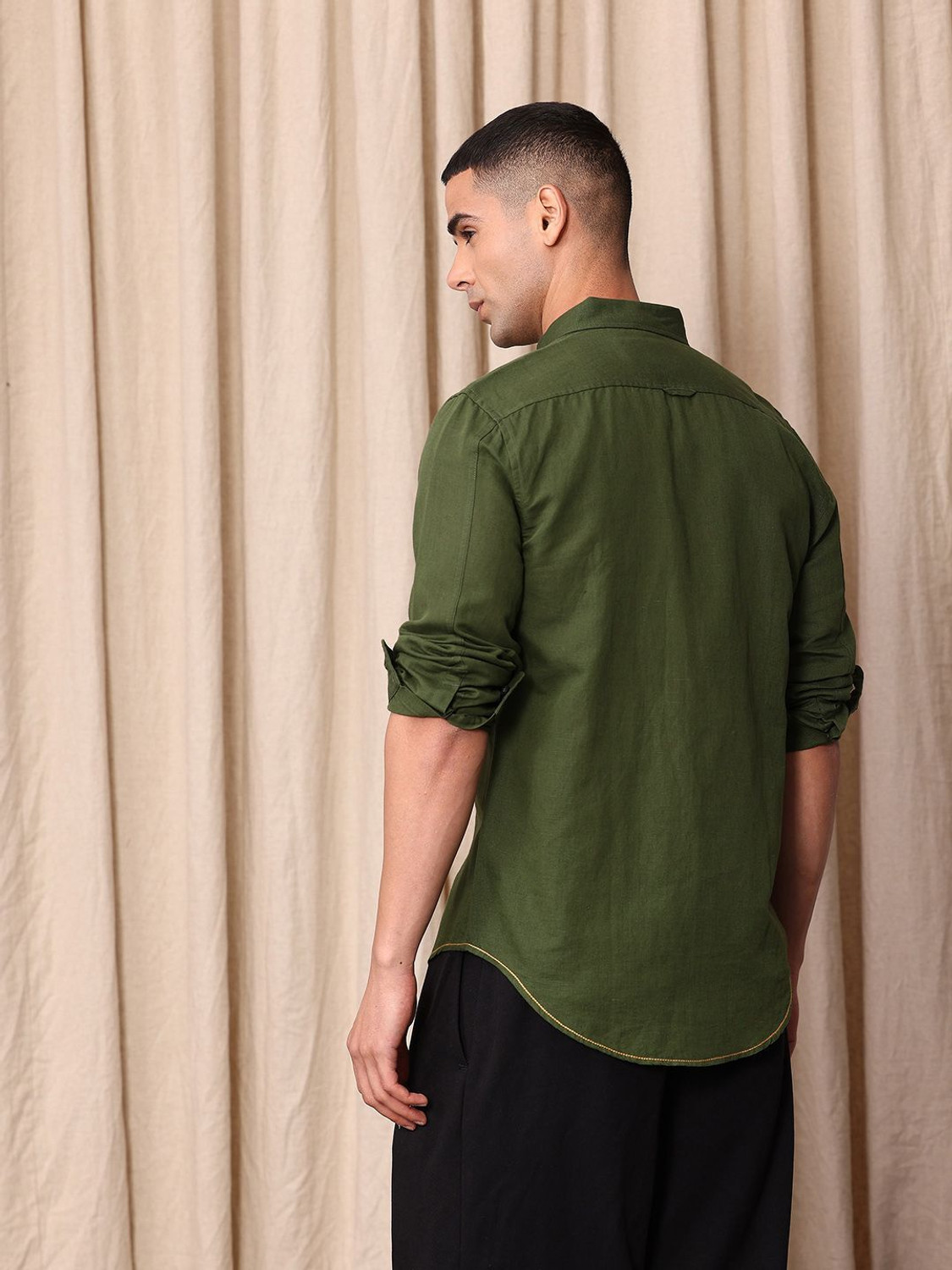 Image of Mr Bowerbird Men Self Design Casual Green Shirt