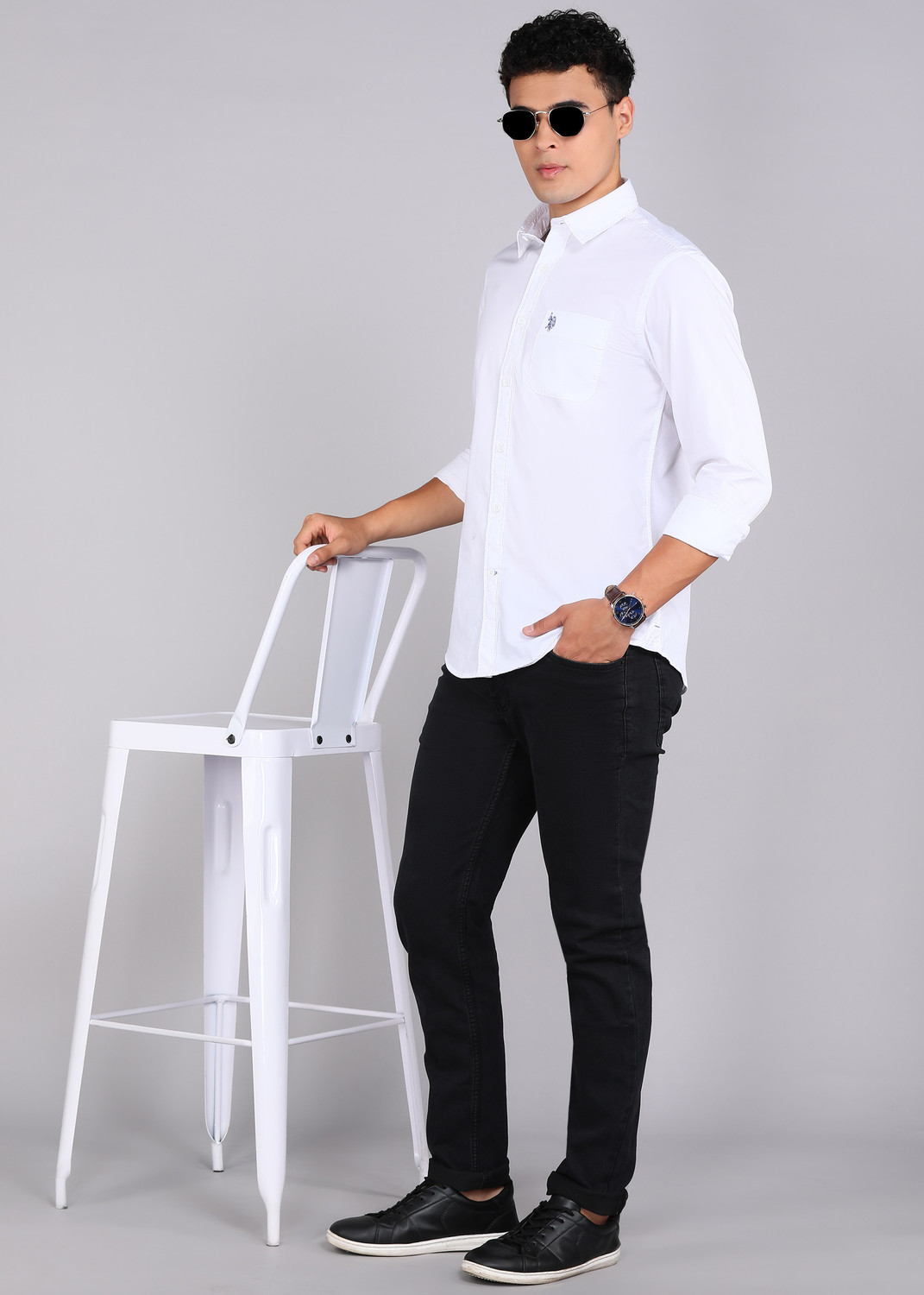 Image of U.S. POLO ASSN. Men Solid Casual White Shirt