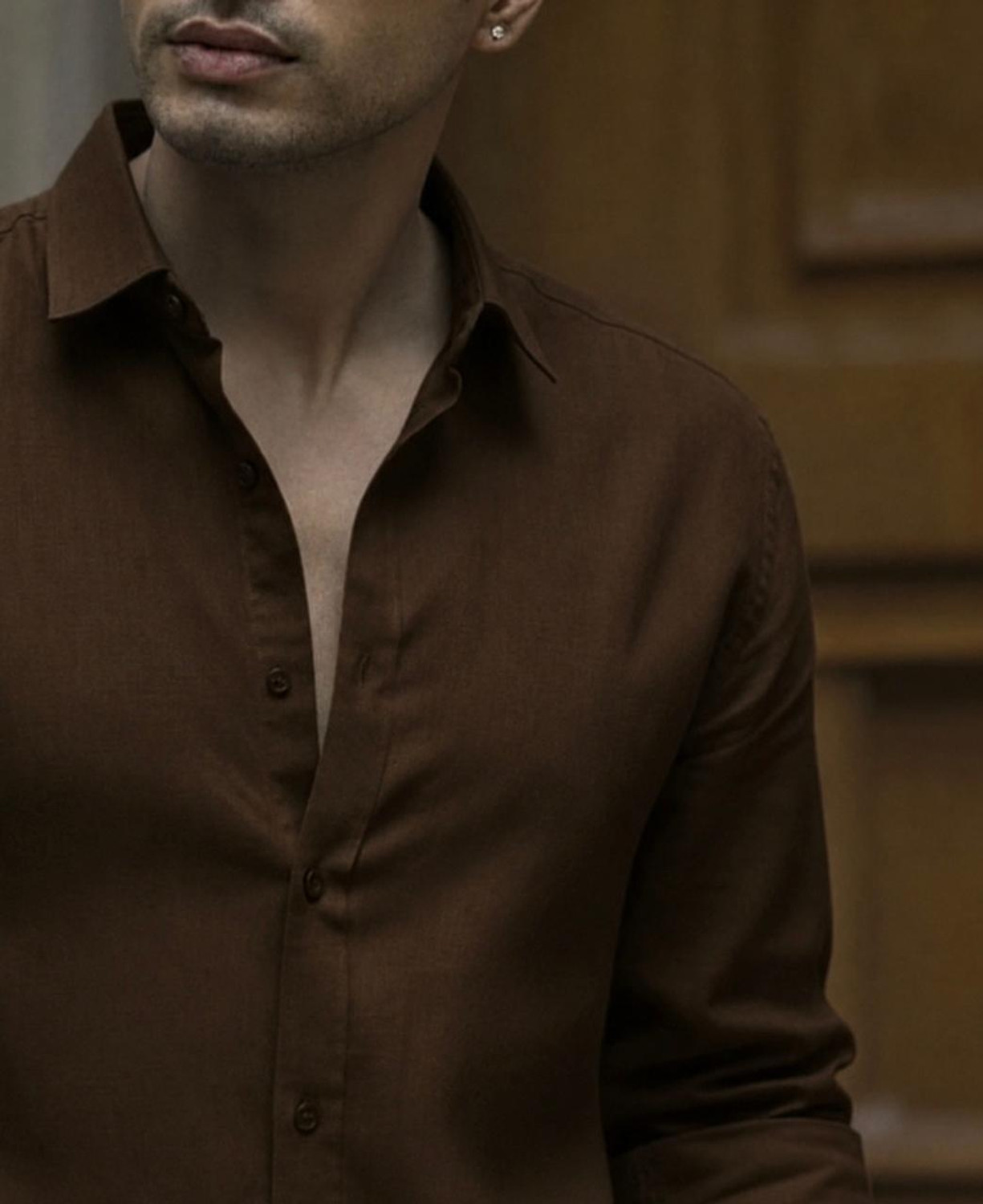 Image of JACKBELLA Men Solid Casual Brown Shirt