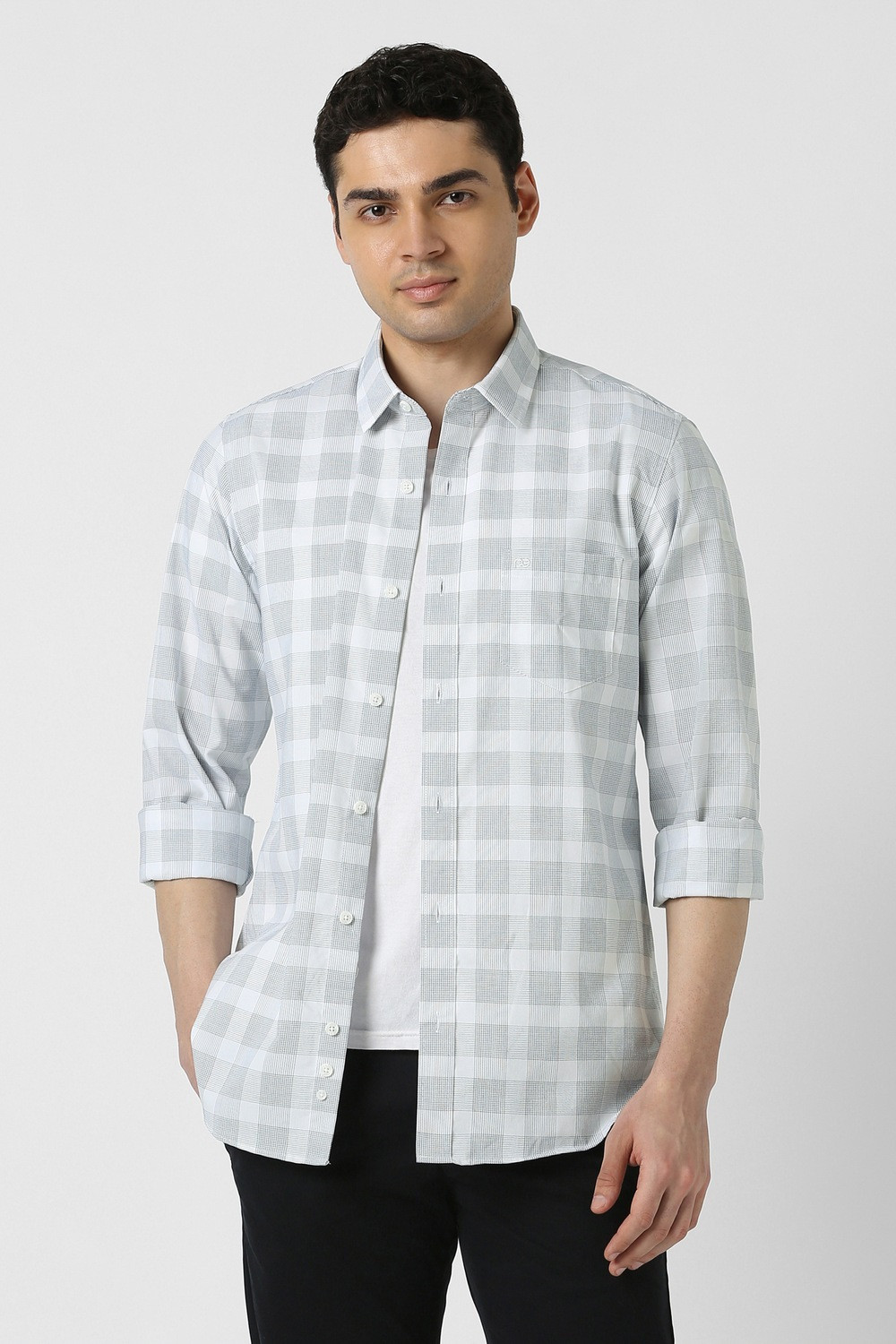 Image of PETER ENGLAND Men Checkered Casual Grey Shirt