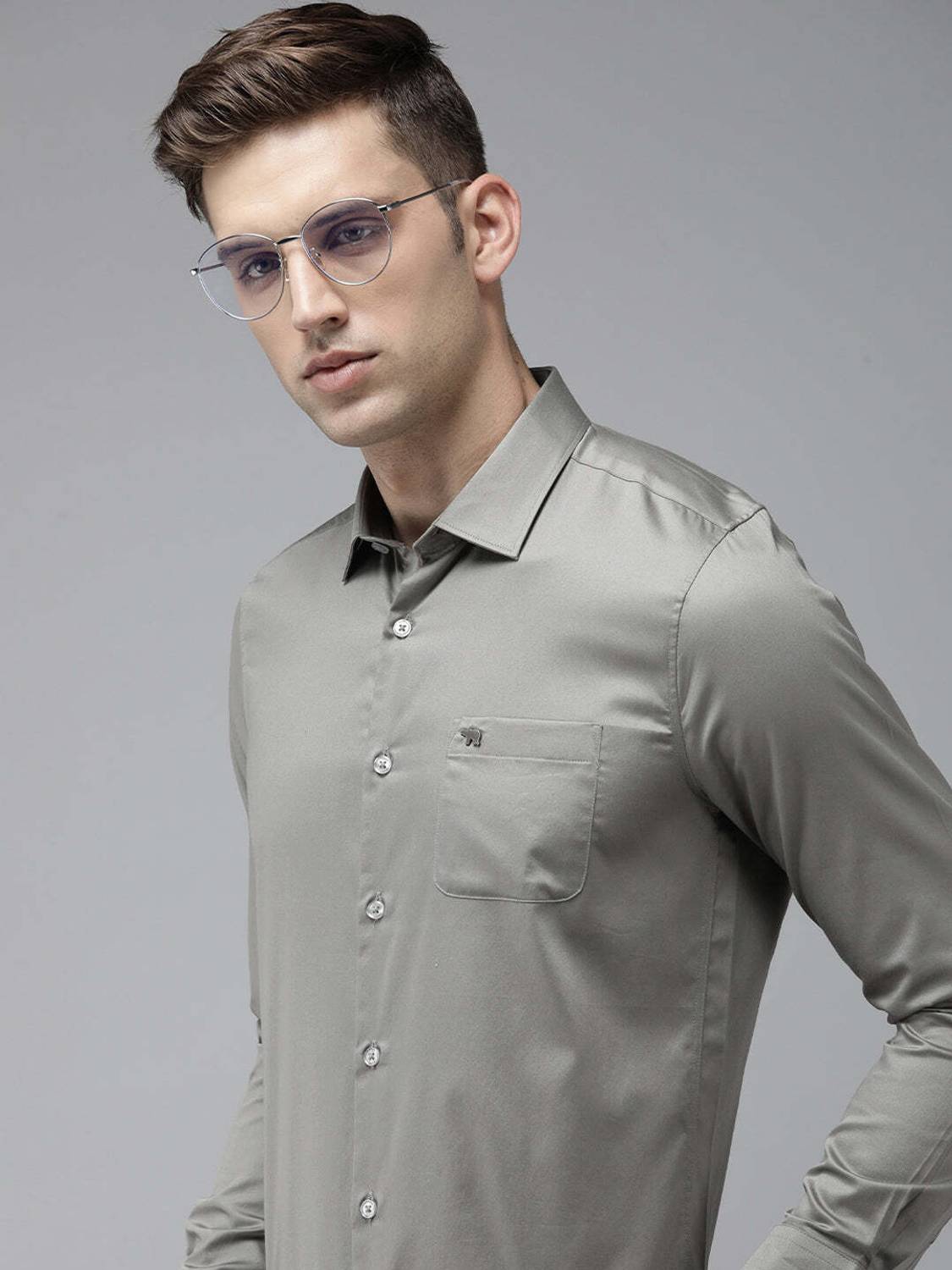 THE BEAR HOUSE Men Solid Formal Grey Shirt