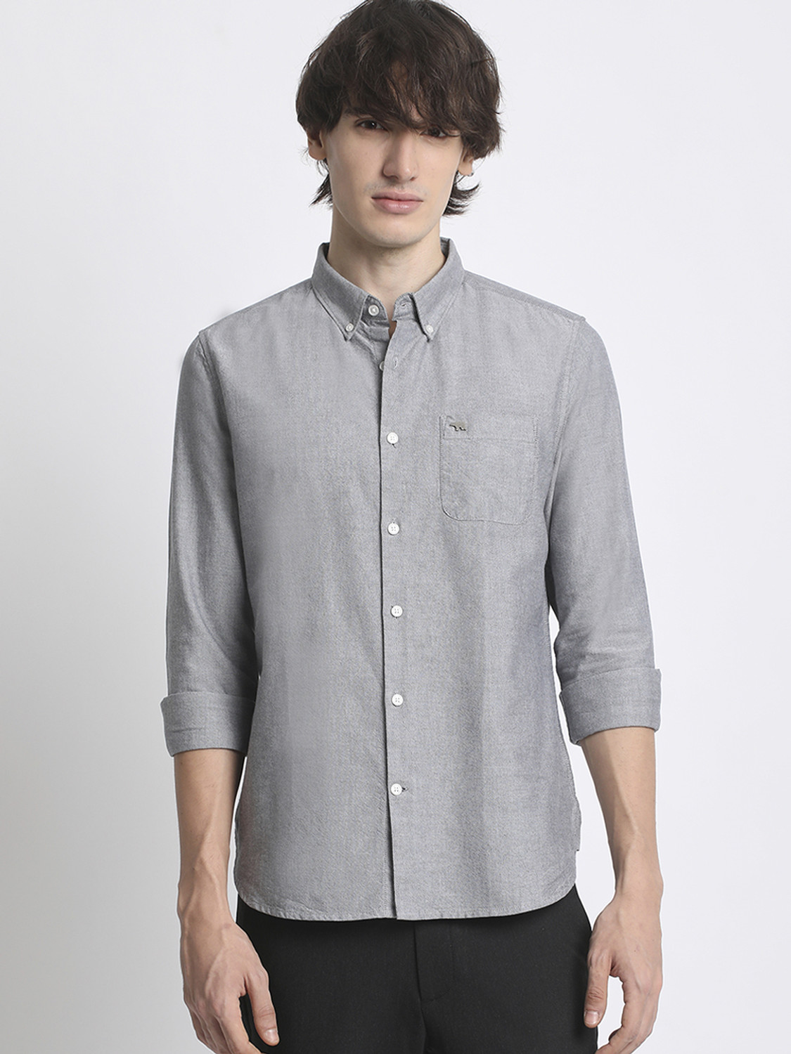 Image of THE BEAR HOUSE Men Self Design Casual Grey Shirt