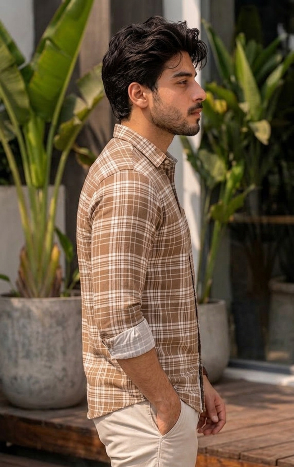 Image of Roadster Men Checkered Casual Brown, White Shirt