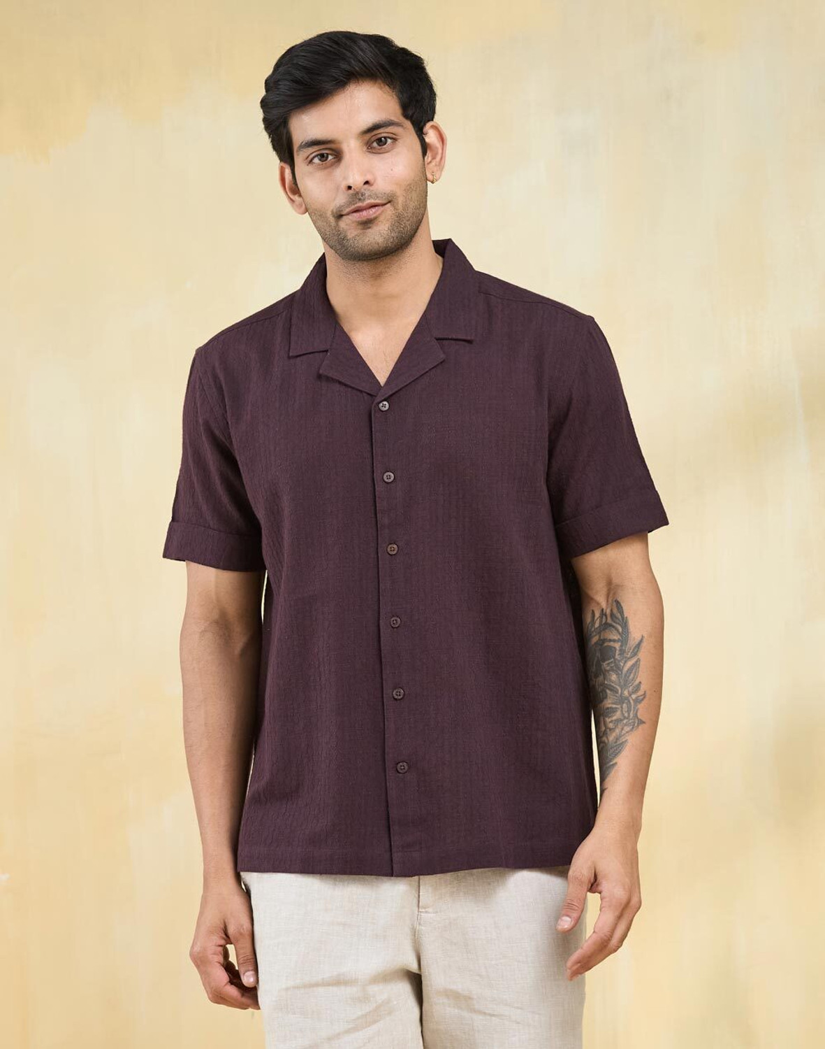 Image of Fabindia Men Solid Casual Maroon Shirt
