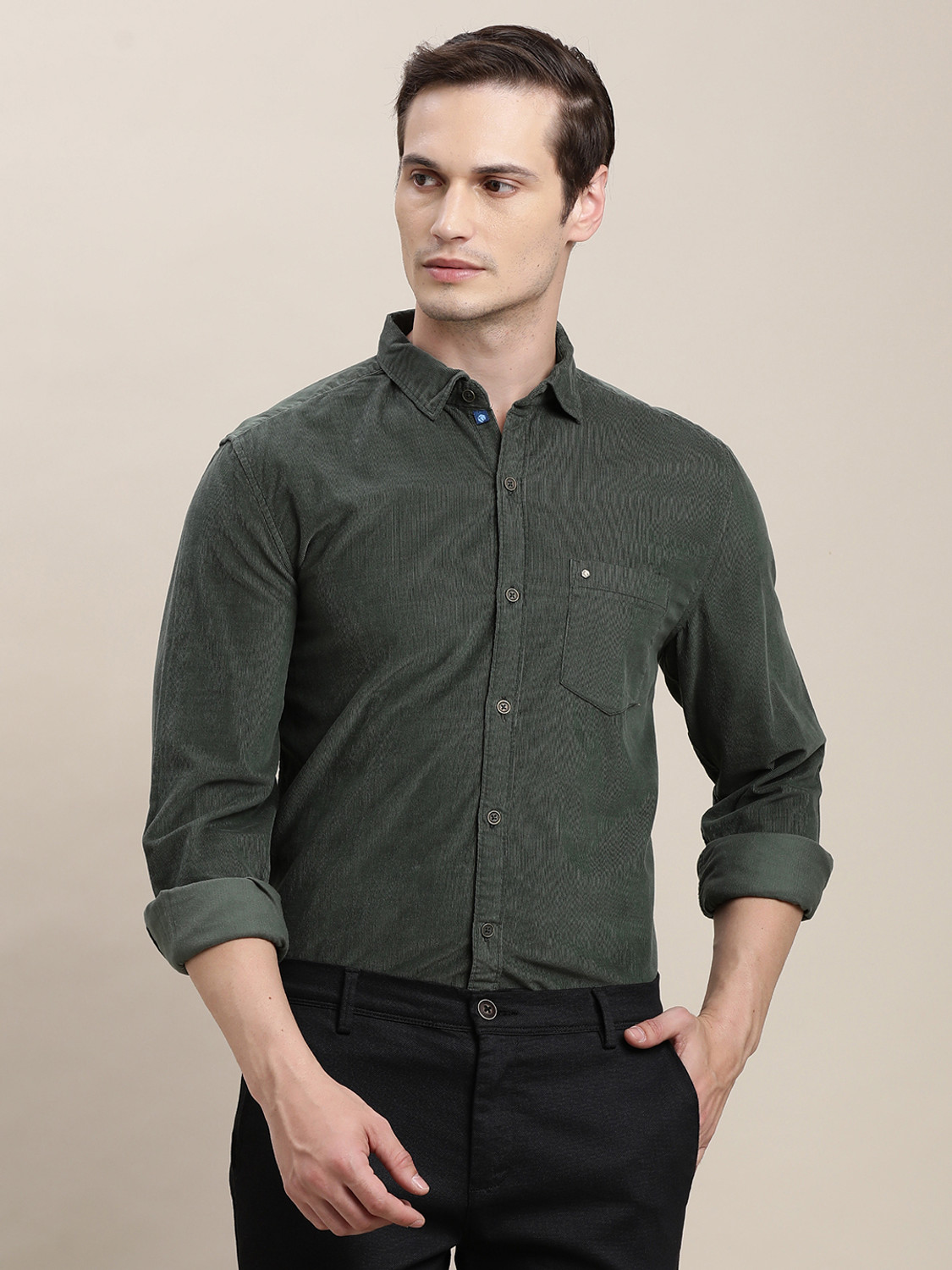 Image of TURTLE Men Solid Casual Green Shirt