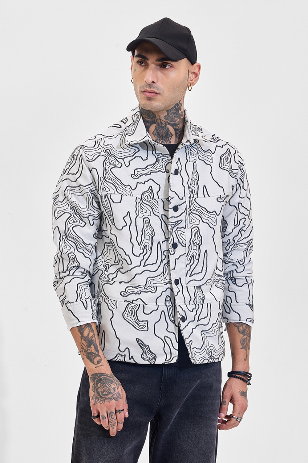Image of Snitch Men Printed Casual White Shirt